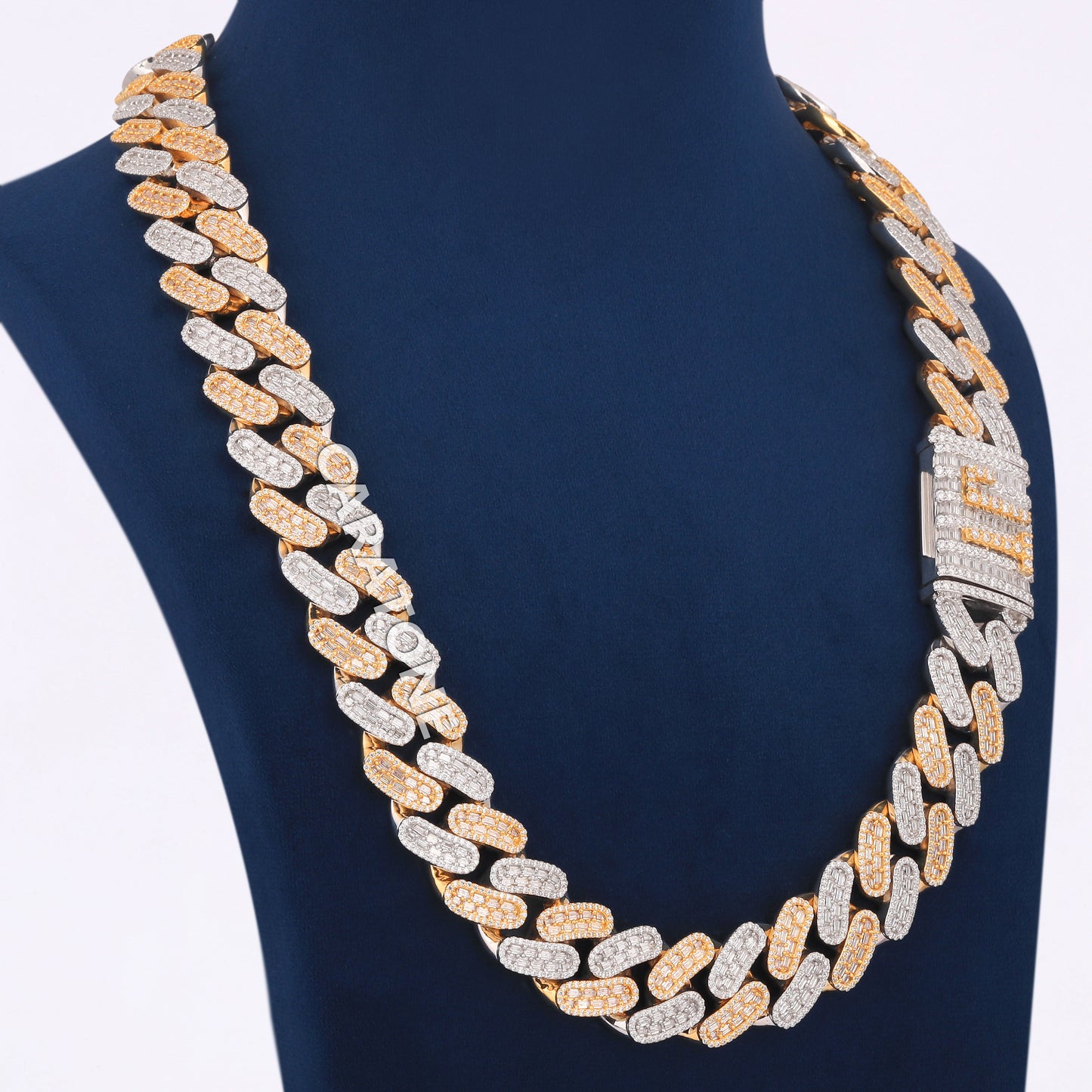 24 Inch 20 MM Two Tone Gold With Small Round And Baguette Cut Diamond Chain