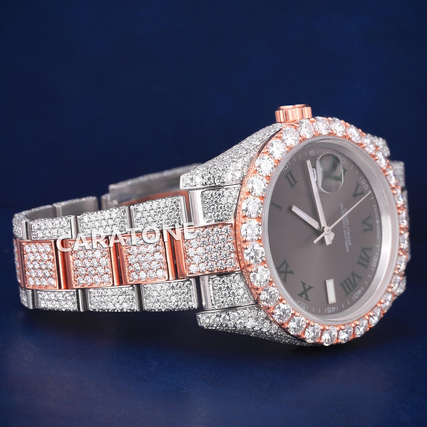 Full iced out without dial hip hop custom made branded watch in two tone with black dial