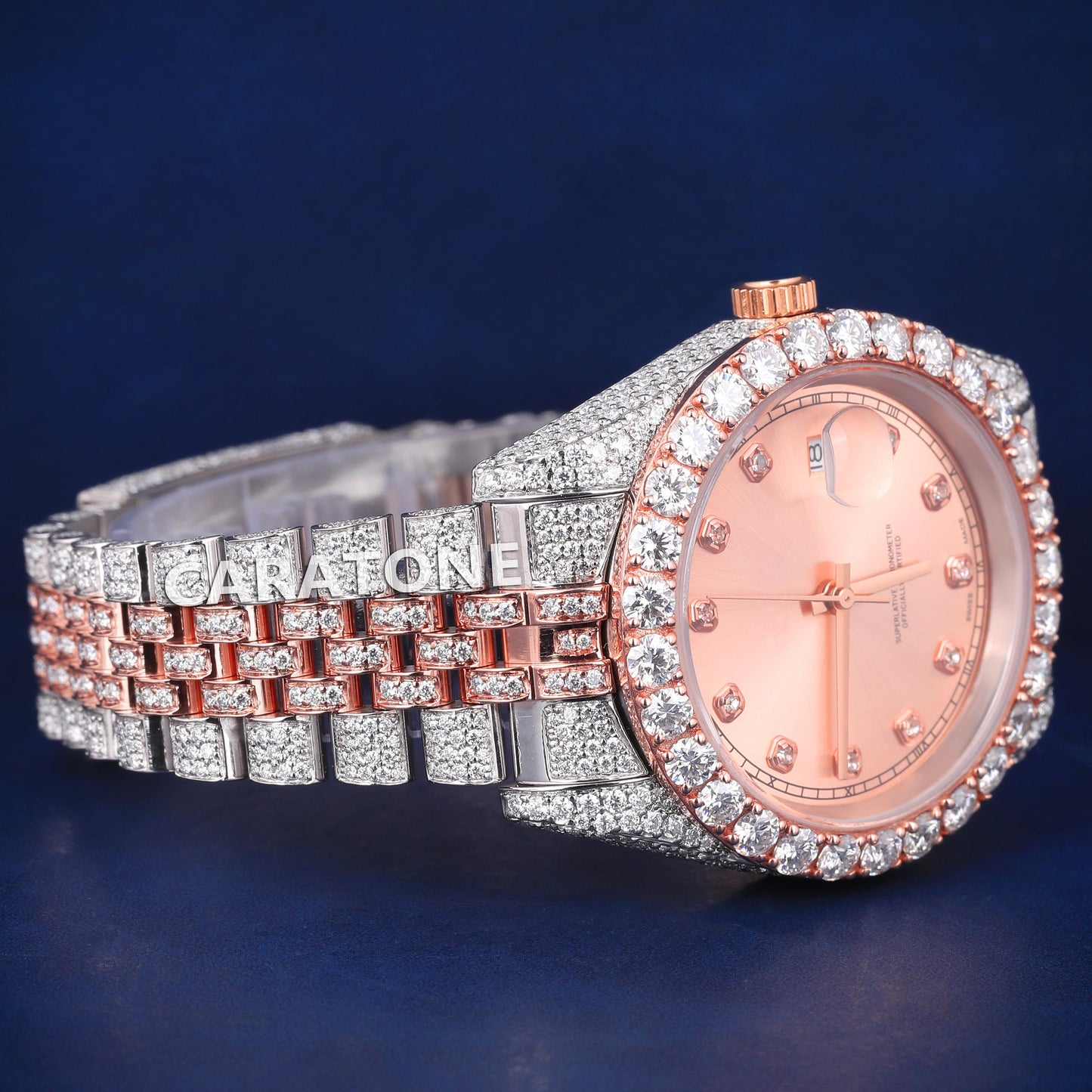 Full iced out without dial hip hop custom made branded watch in two tone with D VVS clarity