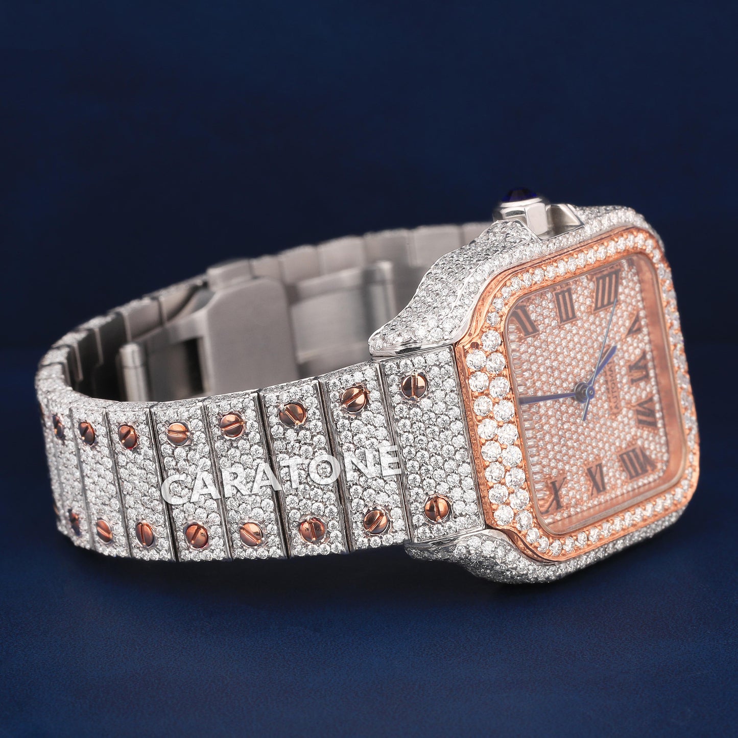 Full Iced out Hip Hop two tone  branded watch with D VVS Clarity