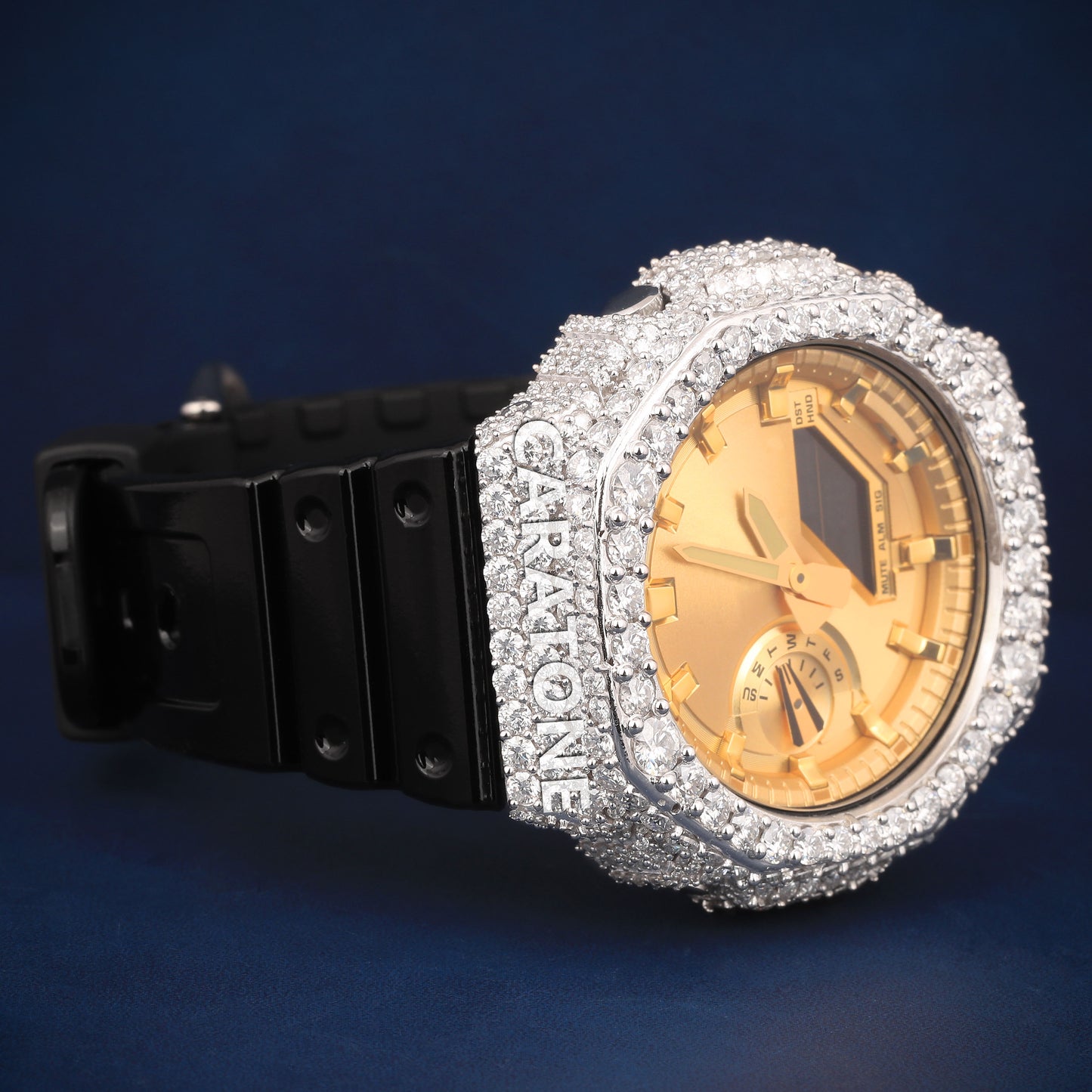 Half iced out without dial Hip hop branded watch with Black Band with D VVS Clarity