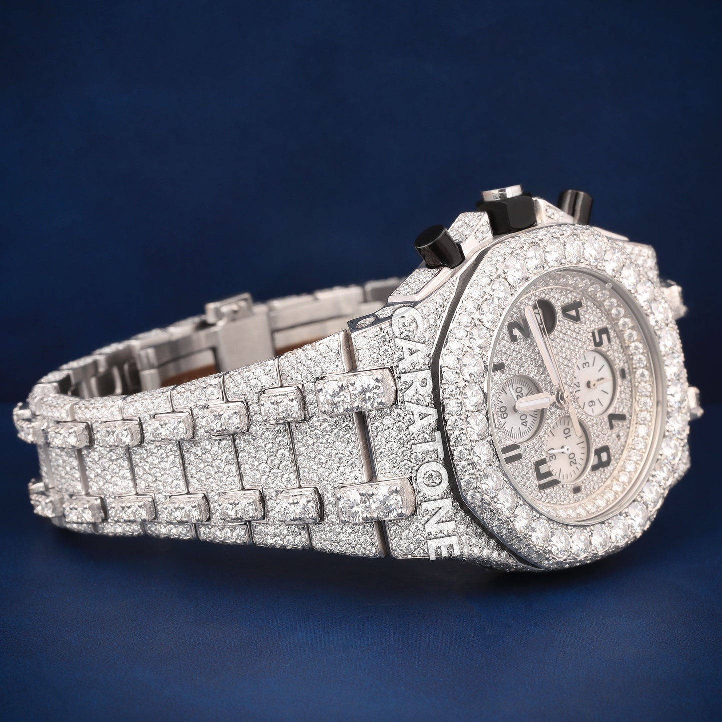 Full iced out Hip hop branded watch in silver tone with D VVS Clarity