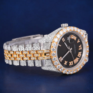 Full iced out without dial hip hop custom made branded watch in two tone with black dial and roman numerals