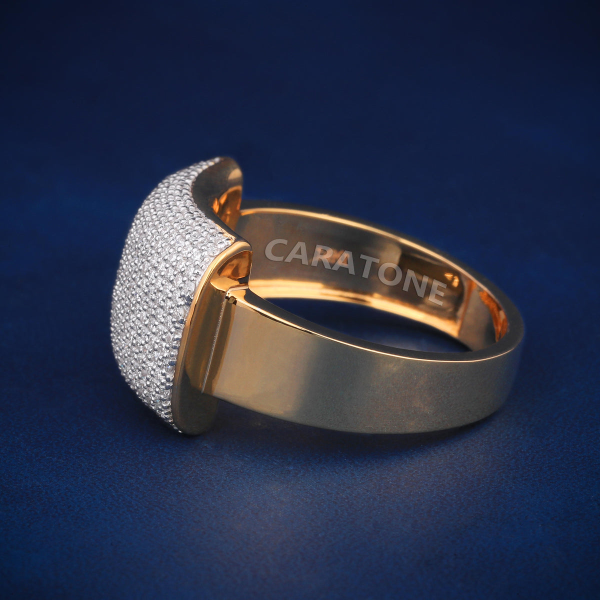 Men's Fully Iced Out Diamond Ring with Polished Gold Shank