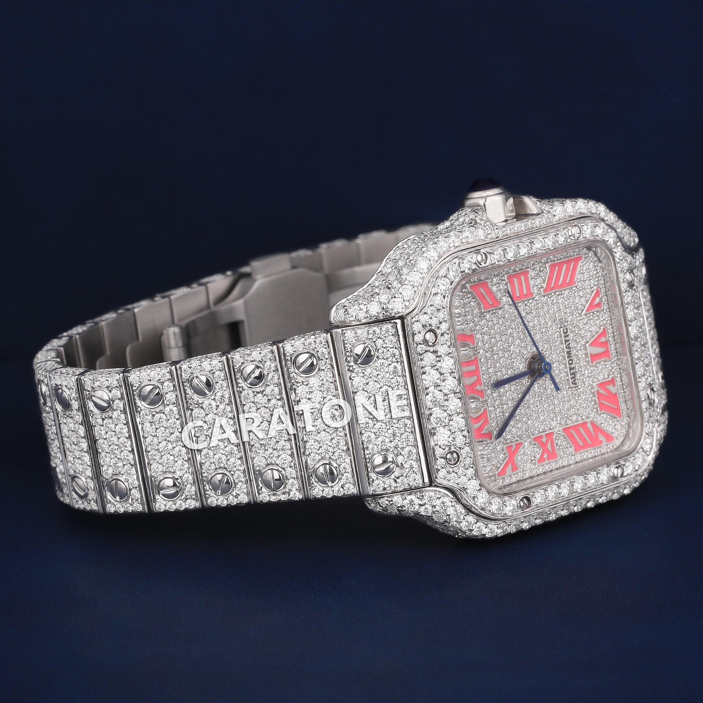 Full Iced out Hip Hop branded watch with Red numerals in it and with D VVS clarity