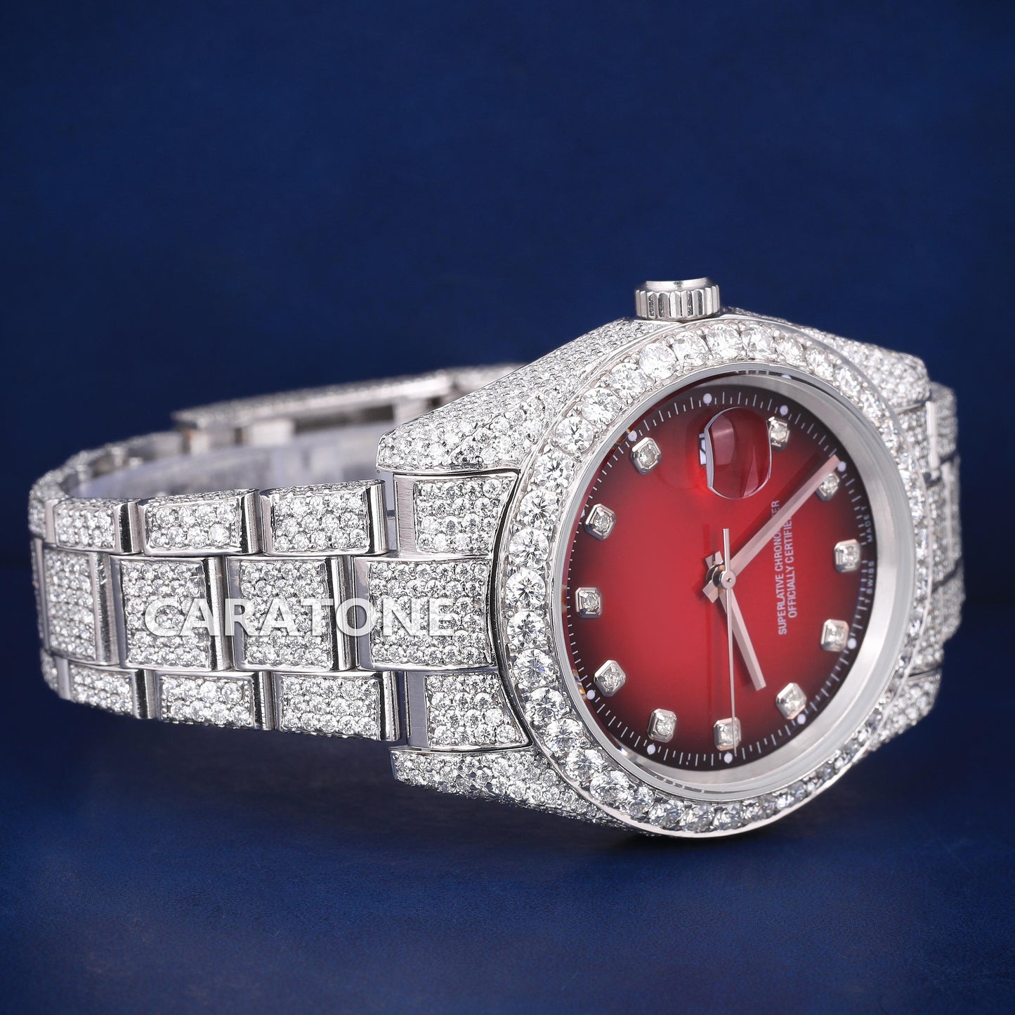Full iced out without dial hip hop custom made branded watch with red dial in it