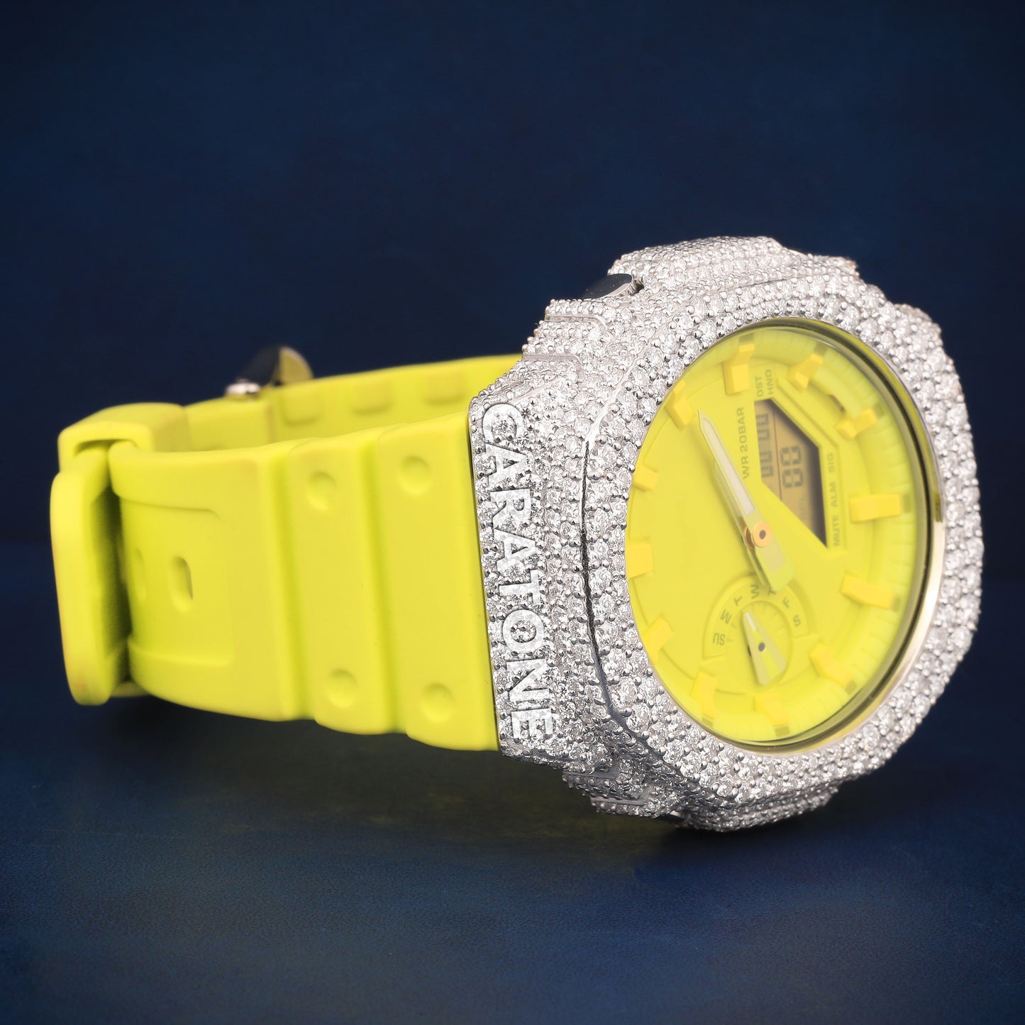 Half iced out without dial Hip hop branded watch with Yellow band and Diamond tester passed (Copy)