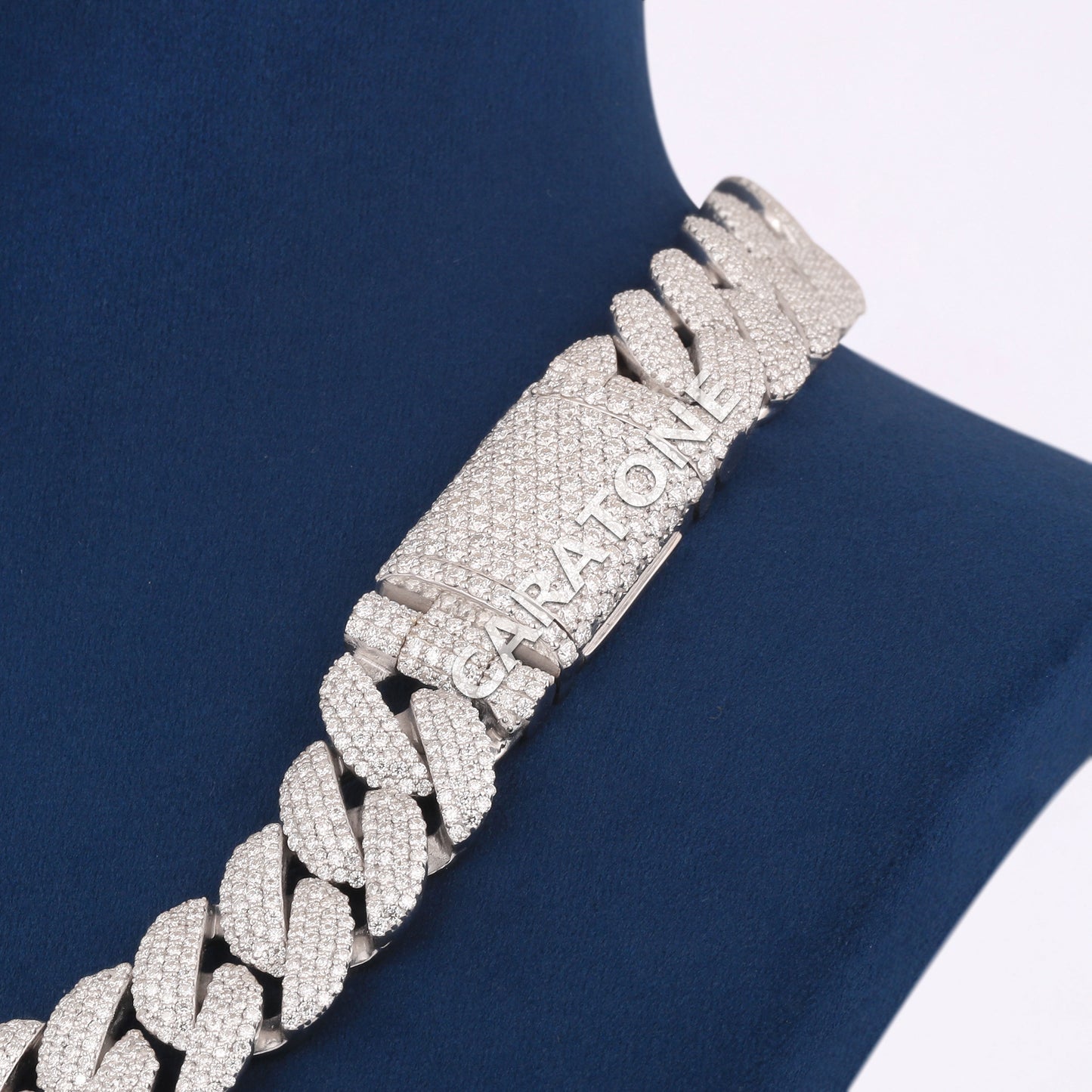 White Gold Iced Cuban Link Chain for Men in Bold Hip Hop Style with Full Diamond Shine