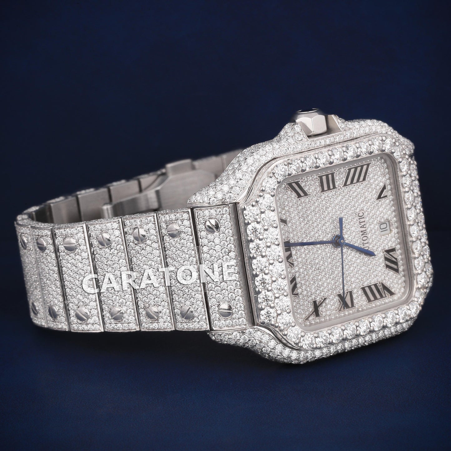 Full Iced out Hip Hop branded watch with D VVS clarity