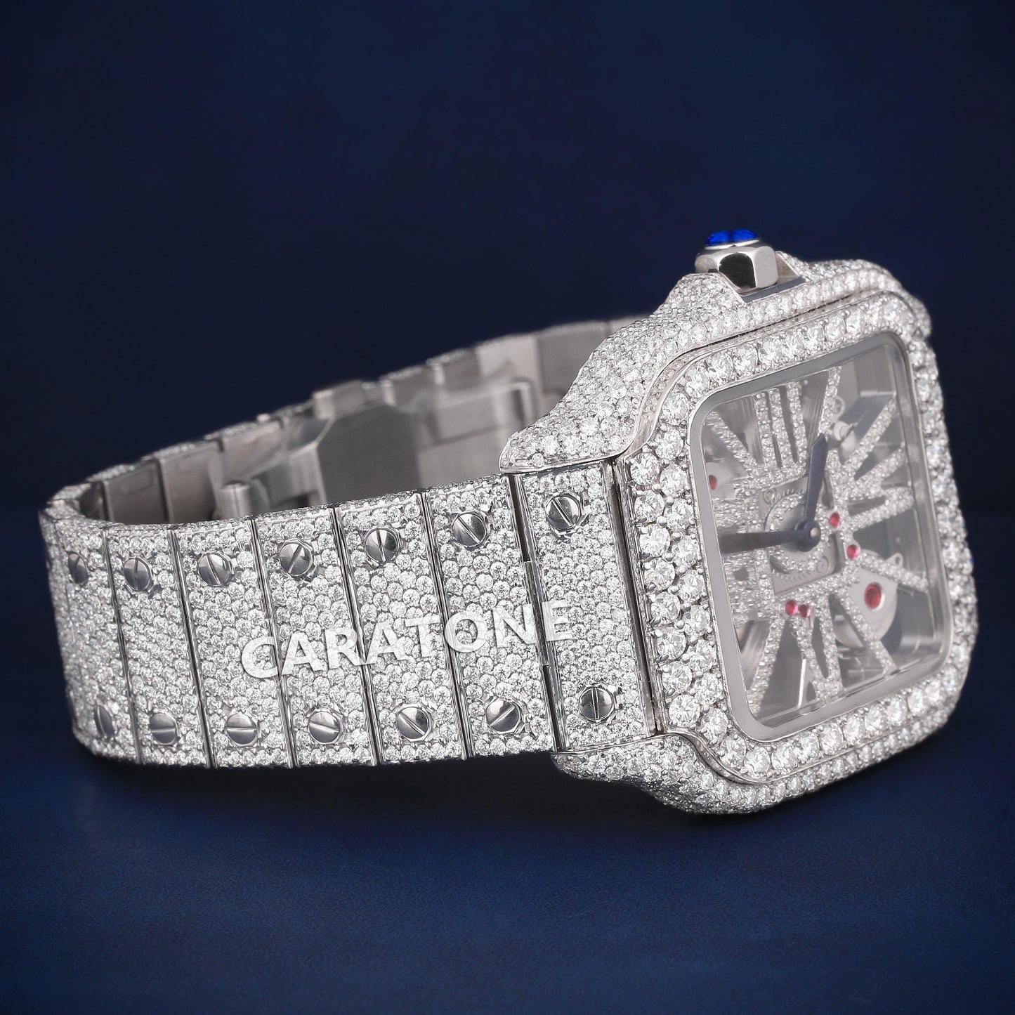 Full Iced out Hip Hop skeleton diamond branded watch with diamond tester passed