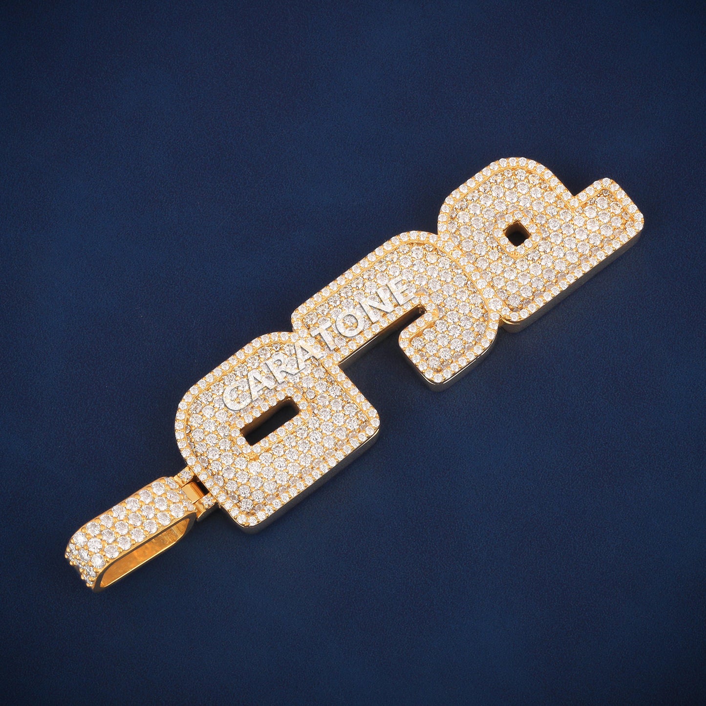 Vertical letter 14 kt yellow gold lab diamond pendant