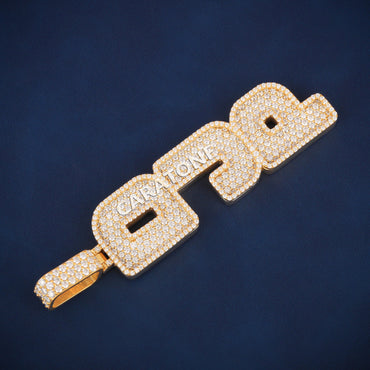 Vertical letter 14 kt yellow gold lab diamond pendant