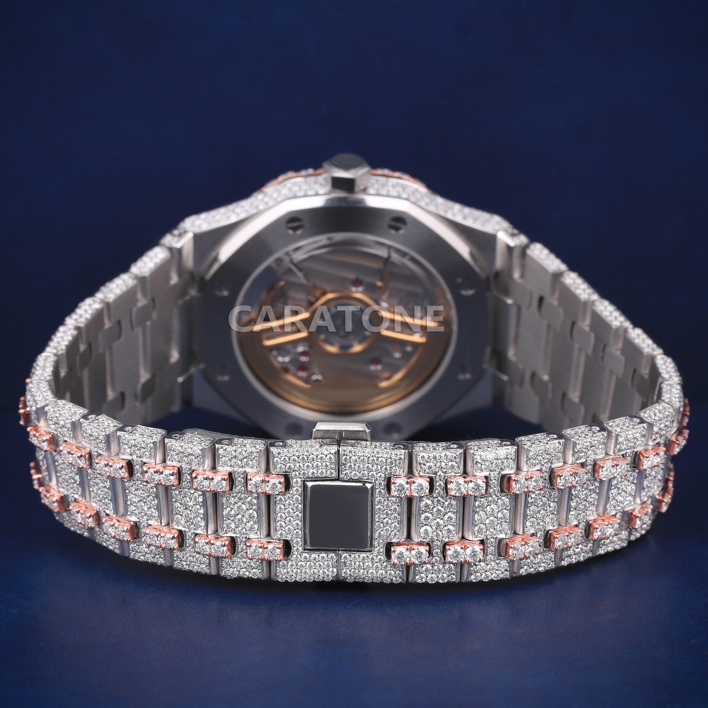 Full iced out hip hop branded watch with two tone and it is of D VVS clarity