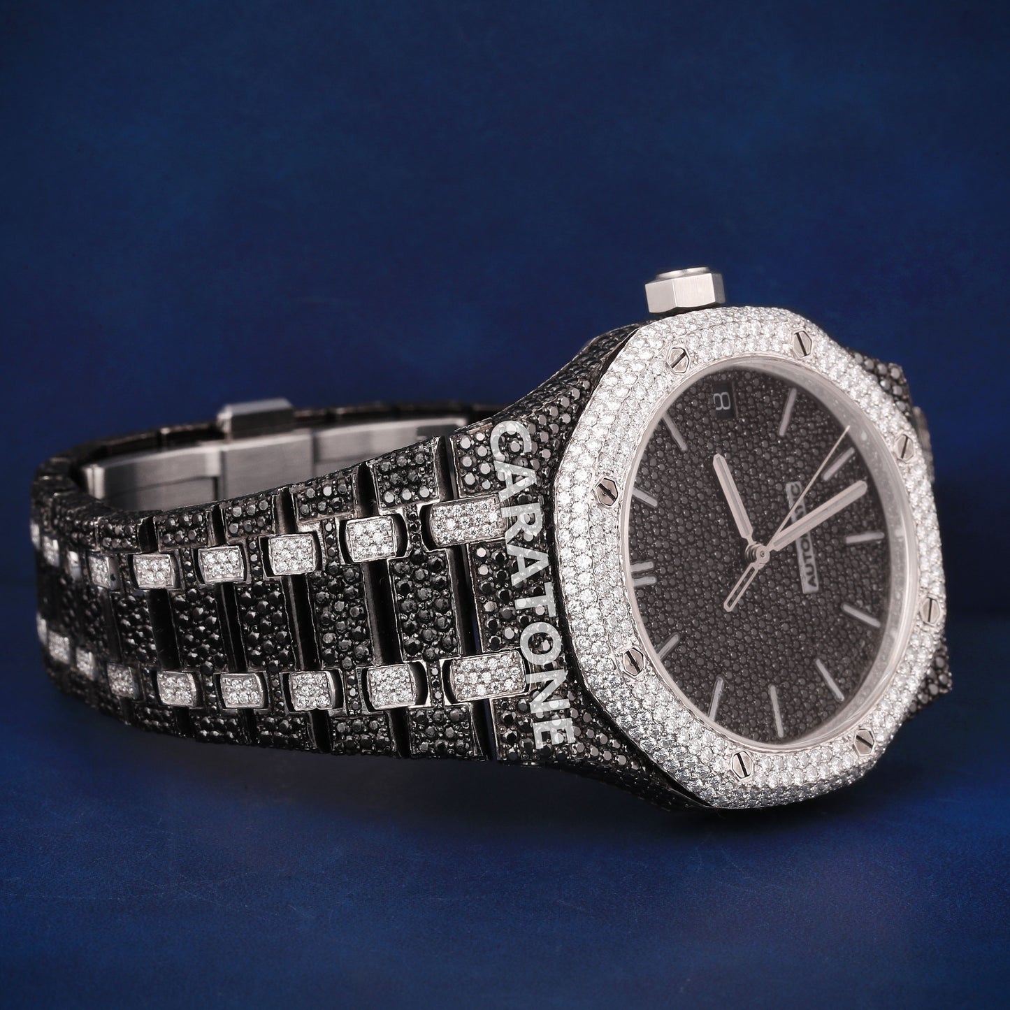 Full iced out Hip hop branded Custom made watch with Black Diamonds
