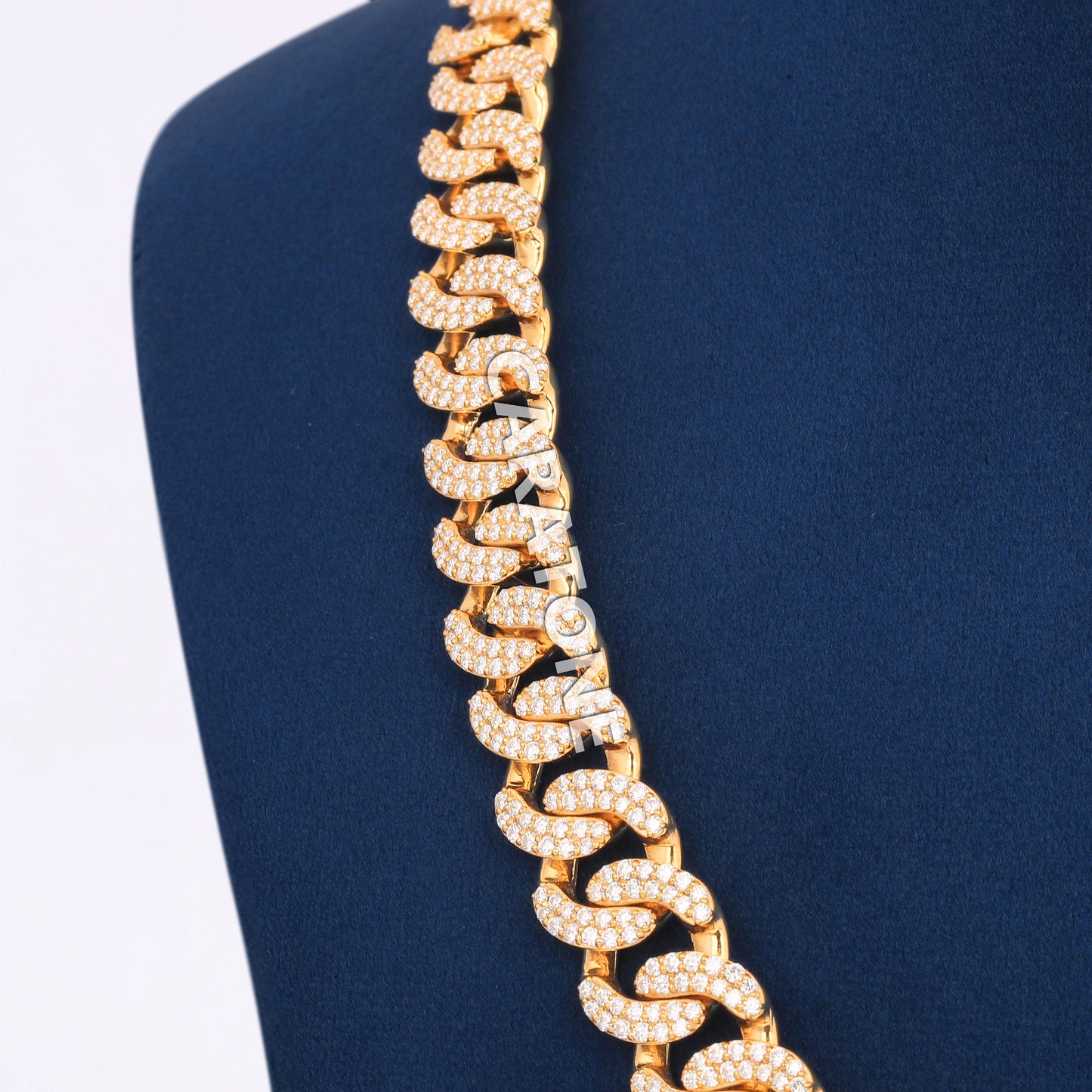 20 inch 13 mm custom made full yellow gold diamond curb chain