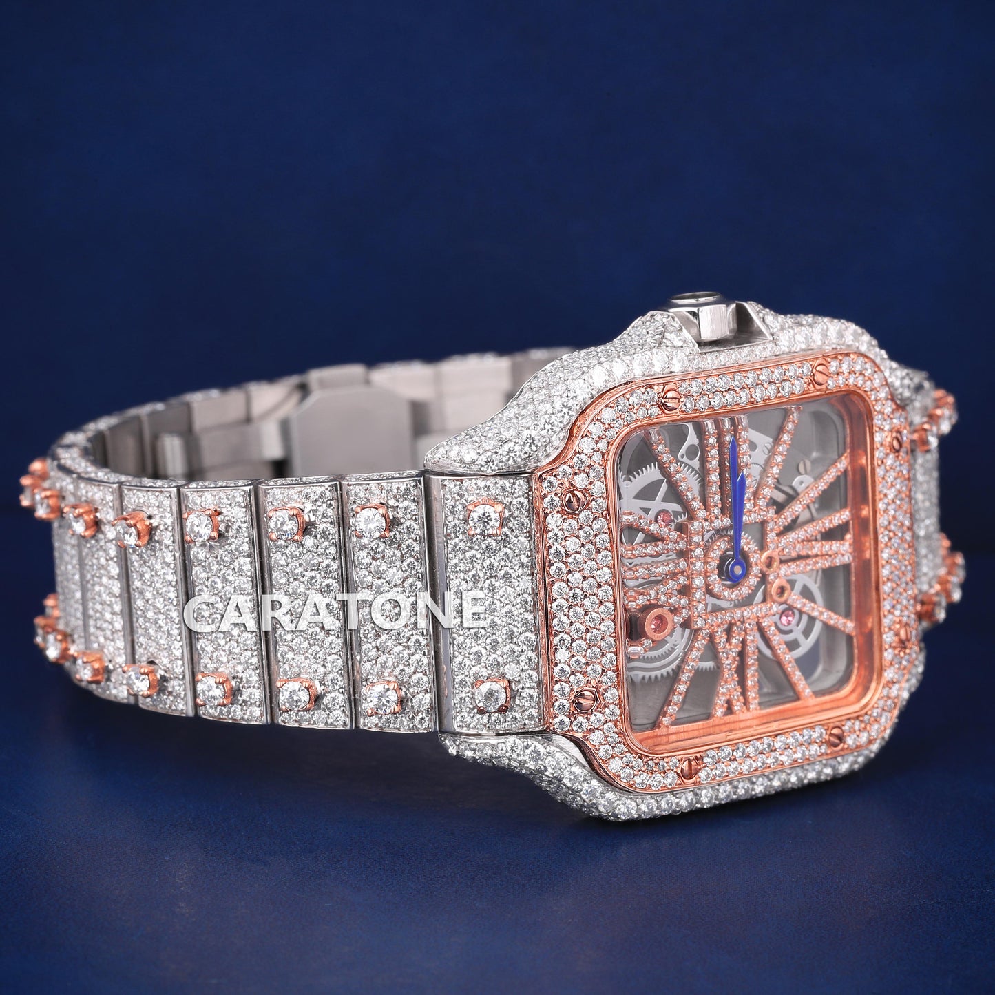 Hip hop full iced out branded watch in two tone with D VVS clarity