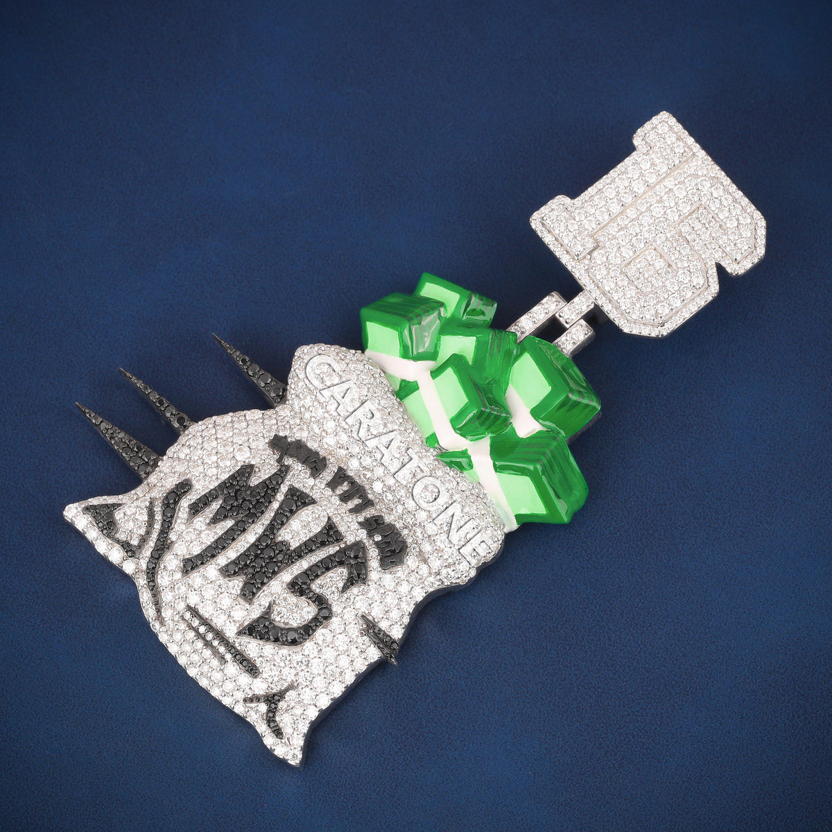 Custom Iced Out Money Bag Hip Hop Pendant with Green Cash Stacks & Lab Grown Diamonds