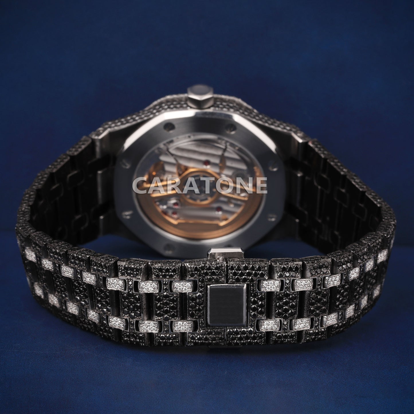 Full iced out Hip hop branded Custom made watch with Black Diamonds