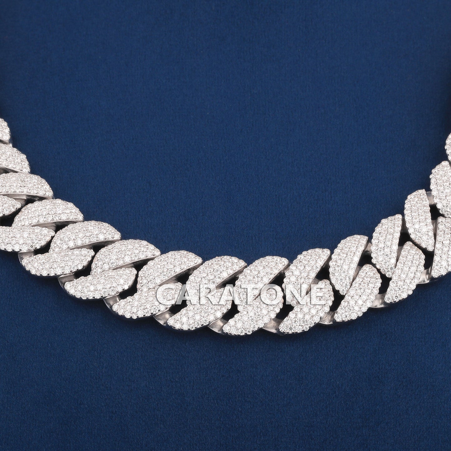 White Gold Iced Cuban Link Chain for Men in Bold Hip Hop Style with Full Diamond Shine