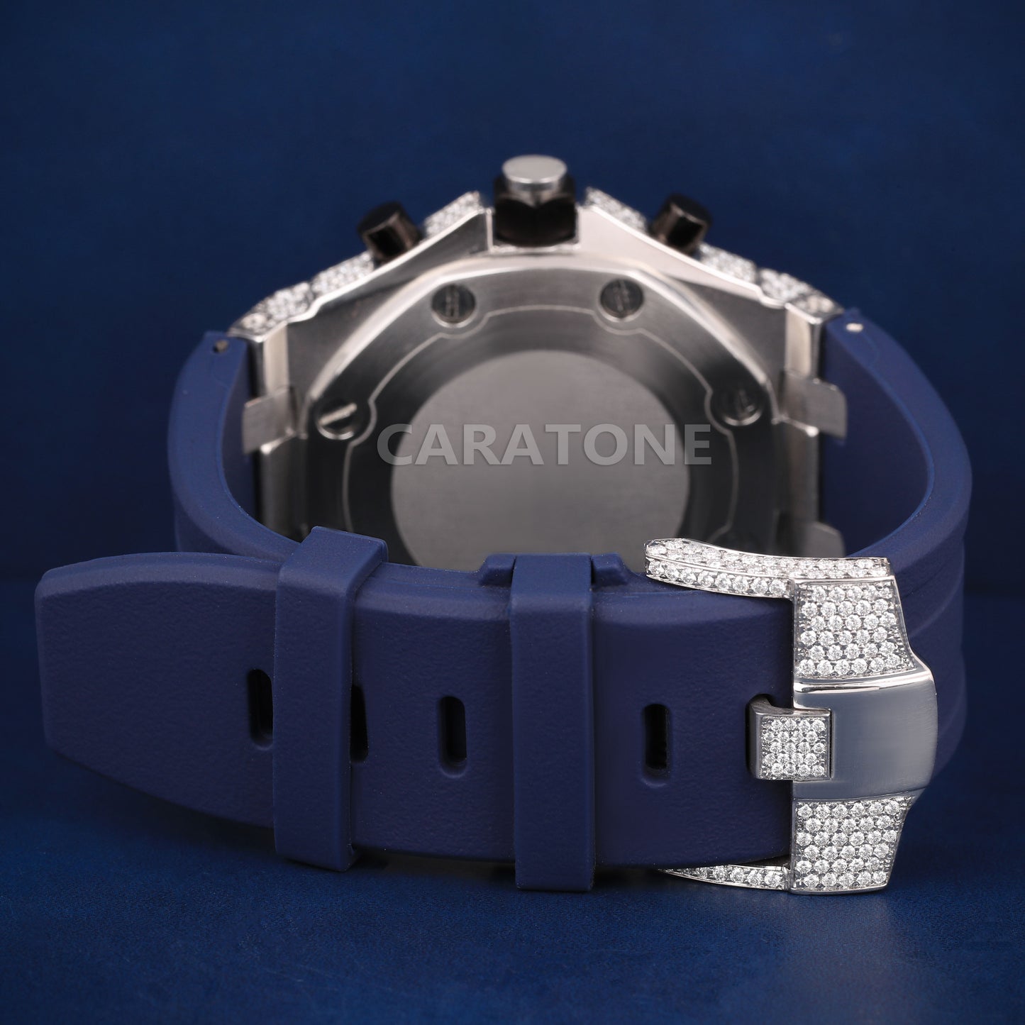 Half iced out Hip hop branded Custom made watch with Blue band and diamond tester passed