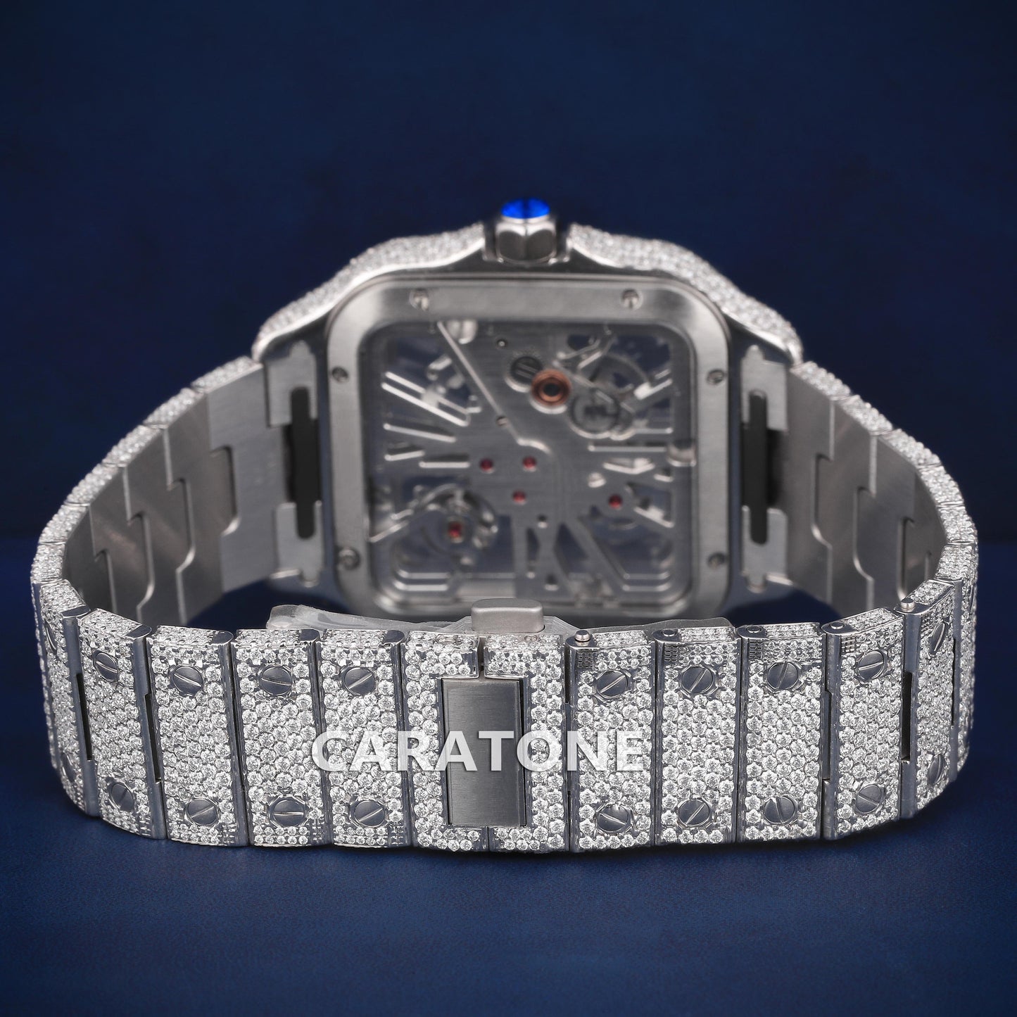 Full Iced out Hip Hop skeleton diamond branded watch with diamond tester passed