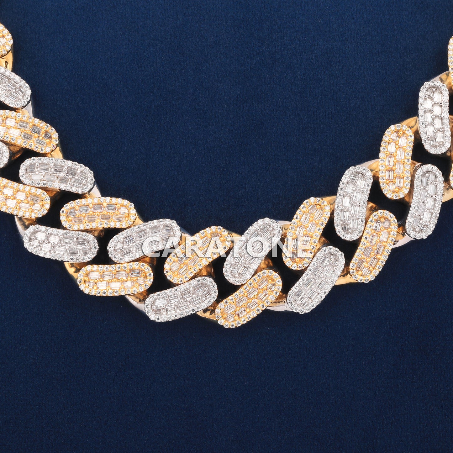 24 Inch 20 MM Two Tone Gold With Small Round And Baguette Cut Diamond Chain