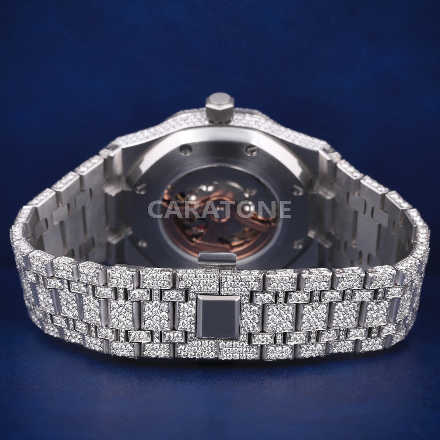 Fully white tone iced out hip hop custom made watch with red arabic numerals in it