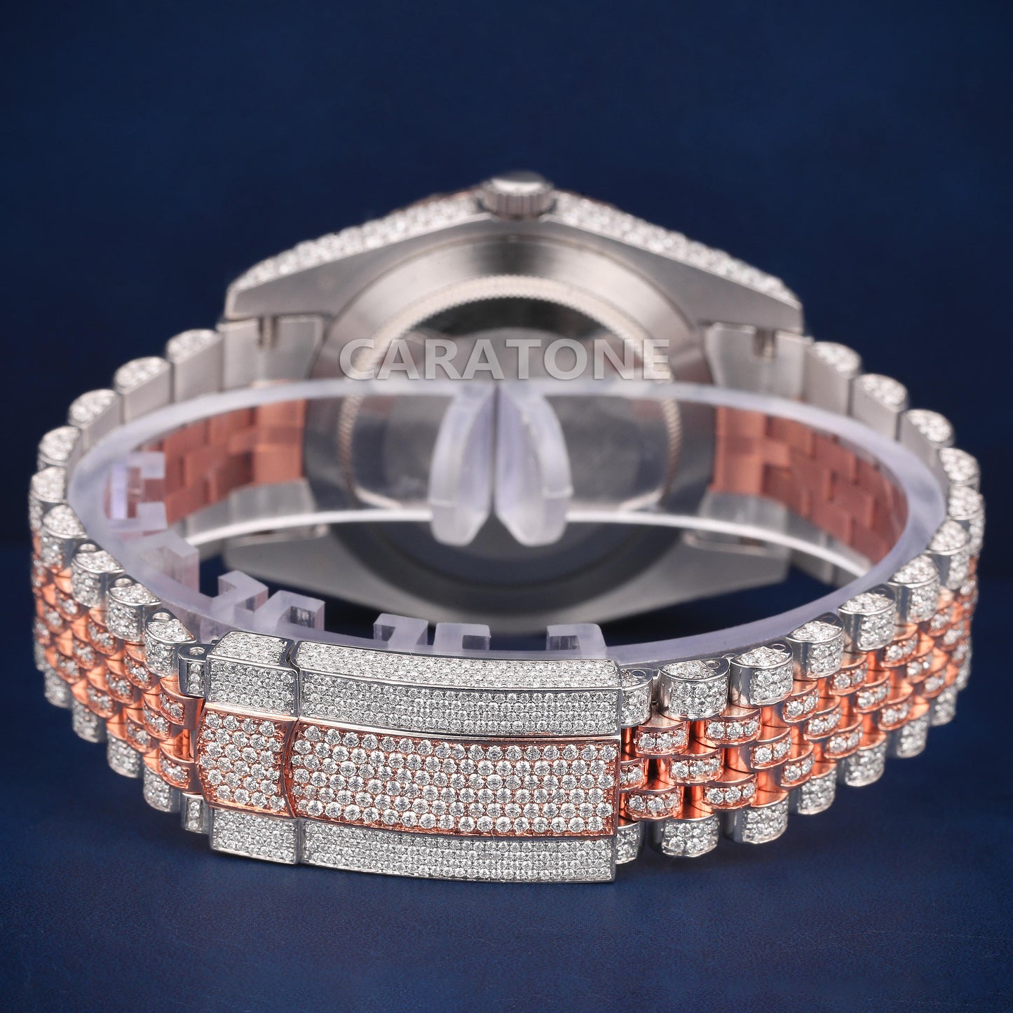Full iced out Hip hop branded watch with two tone in Roman numerals with D VVS clarity