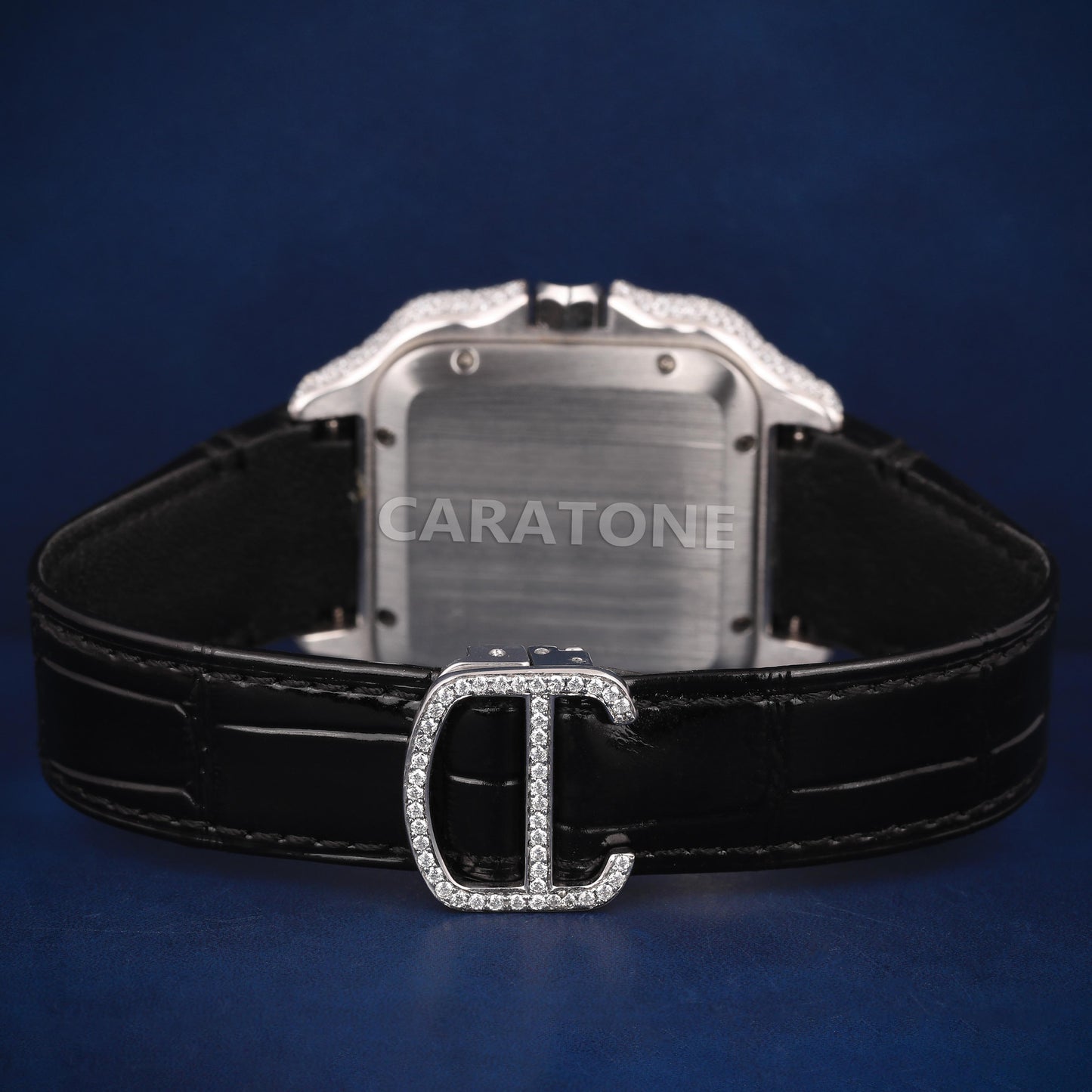 Half iced out with dial Hip hop branded watch with Black leather band and  D VVS clarity
