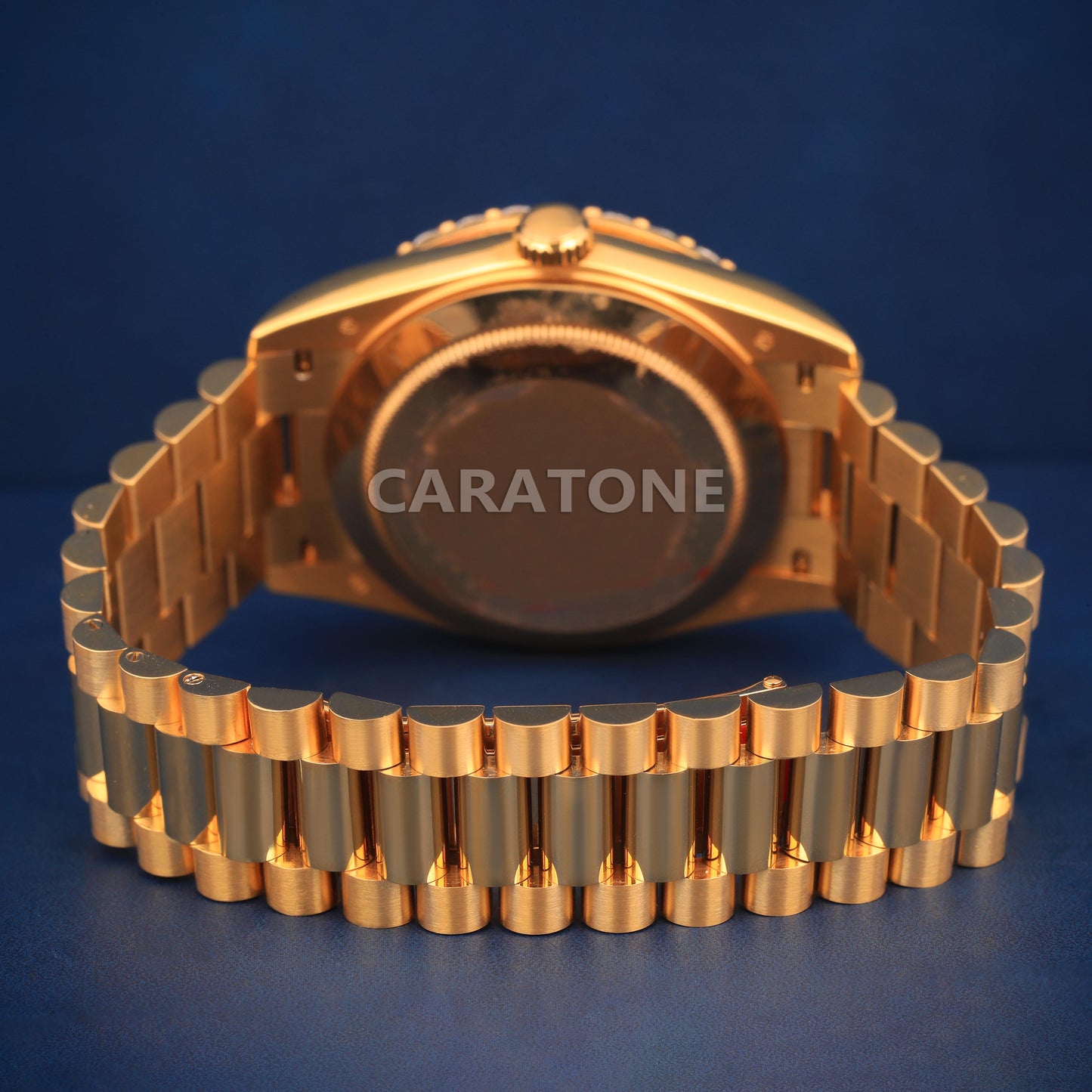 Half iced out without dial Hip hop branded watch in gold tone with D VVS clarity