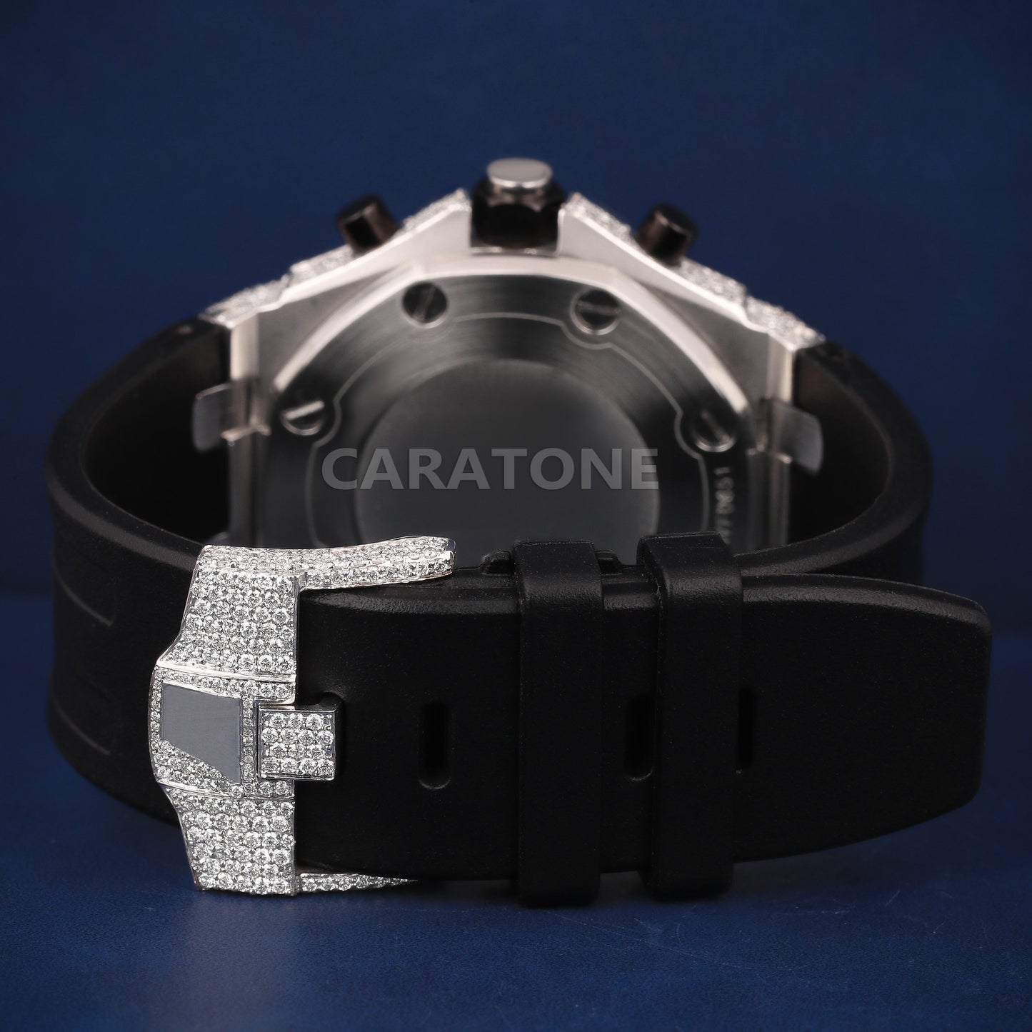 Half iced out Hip hop branded watch with Black band in it with D VVS clarity