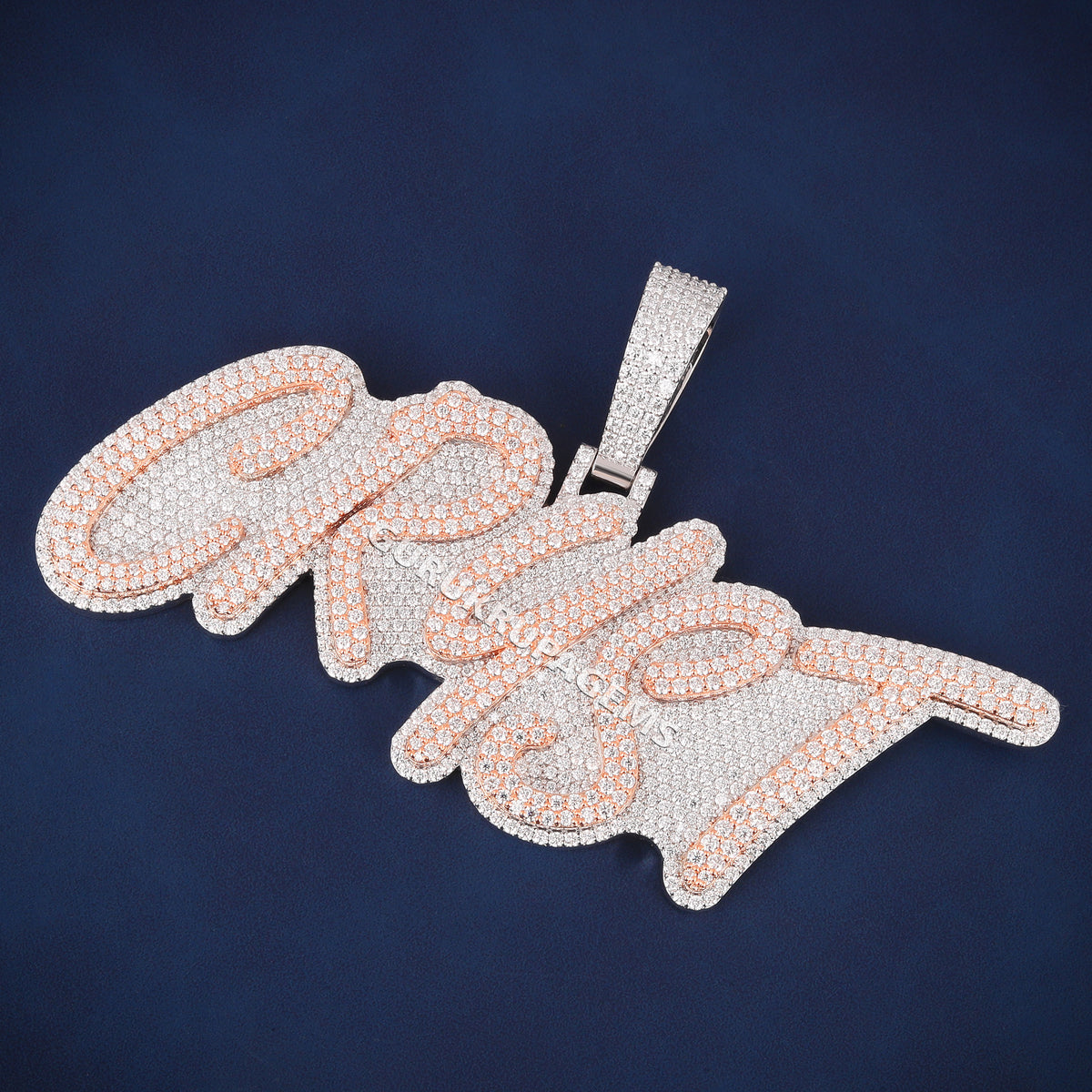 Fully Iced Out CRYST Diamond Nameplate Pendant with Lab Grown Diamonds