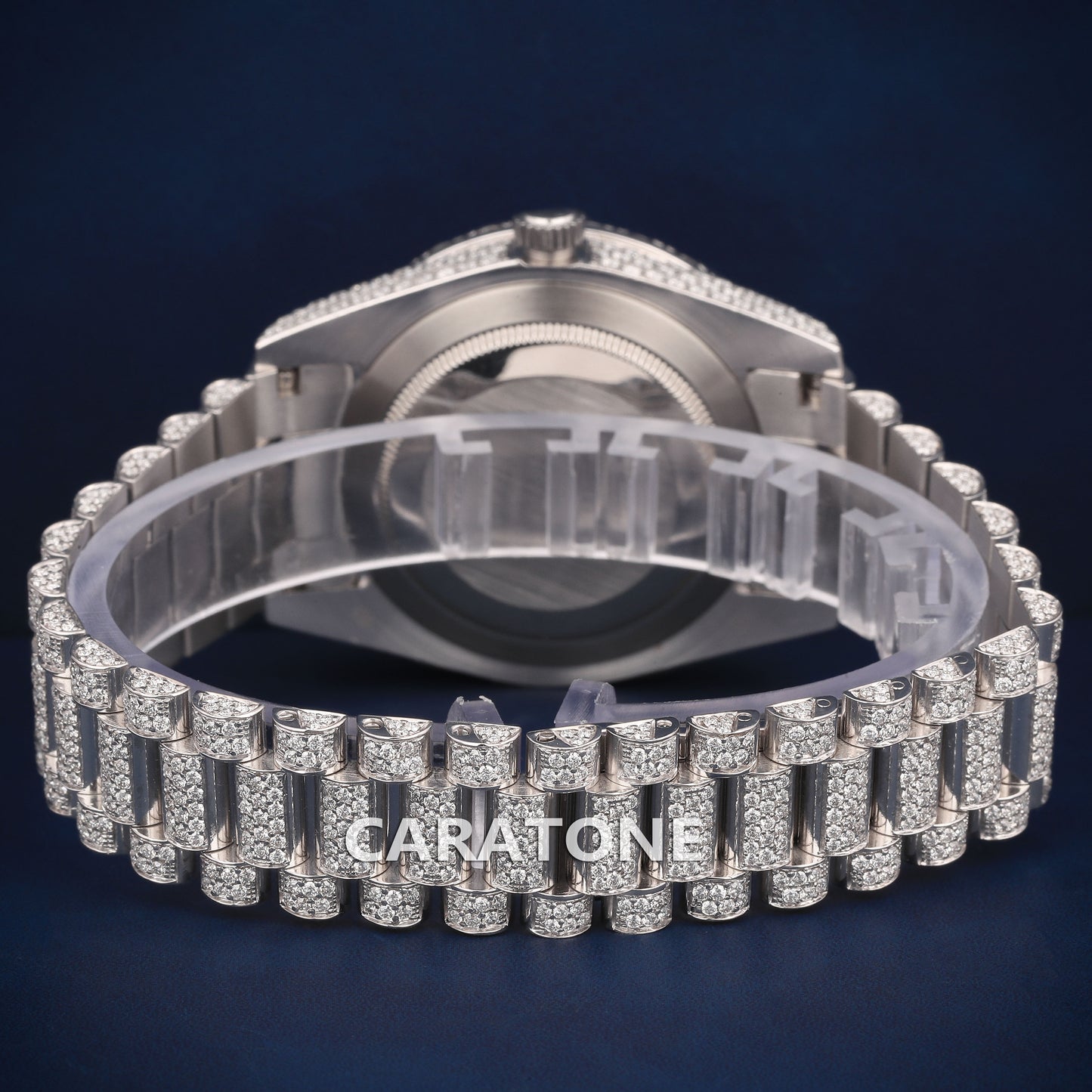 Full iced out Hip Hop branded watch in silver tone with D VVS CLARITY and diamond tester passed