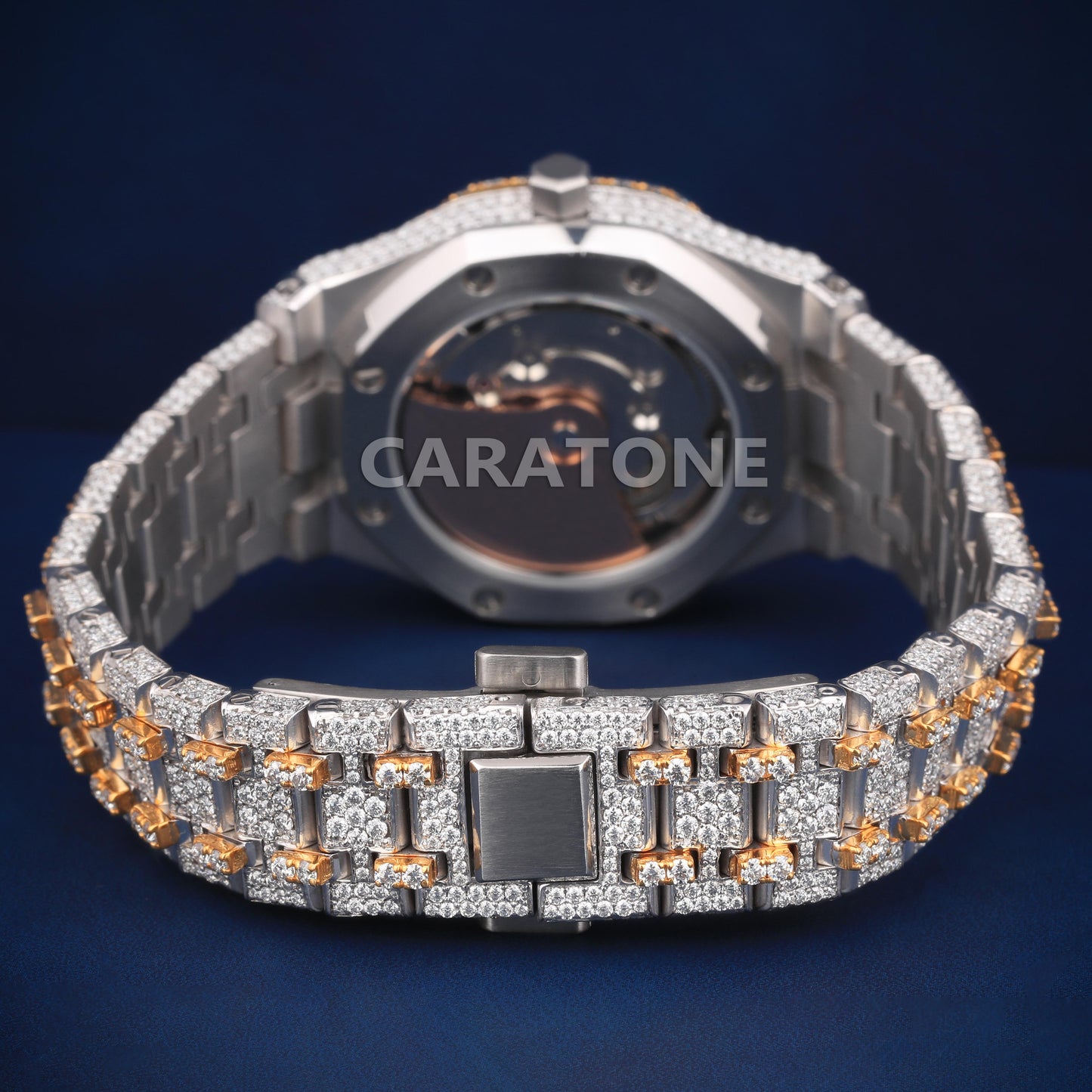 Hip hop custom made full iced out two tone watch with D VVS clarity