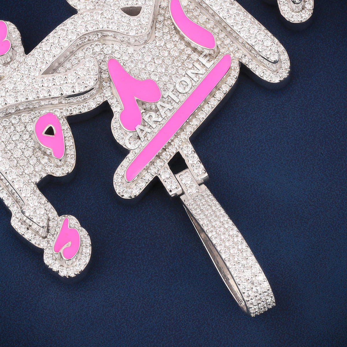 Custom Iced Out Arabic Calligraphy Hip Hop Pendant with Pink Enamel & Lab Grown Diamonds
