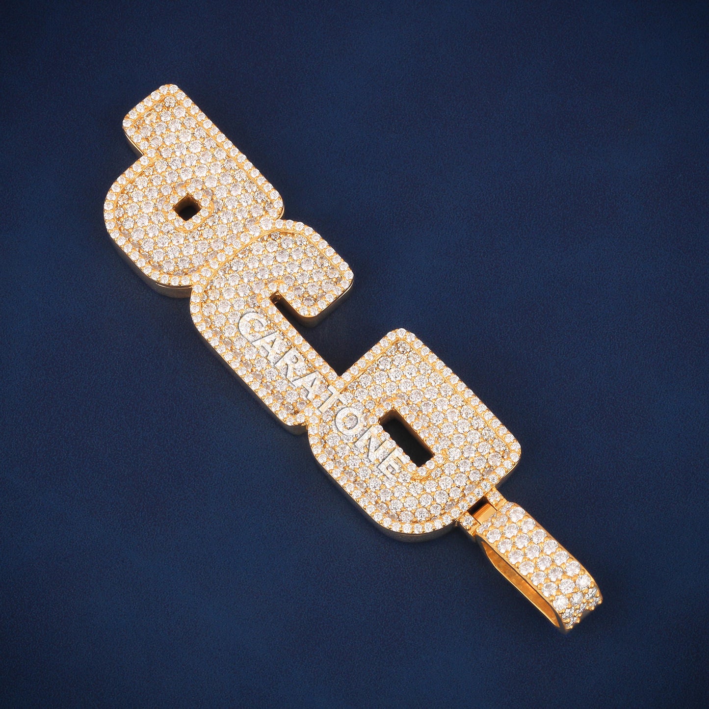 Vertical letter 14 kt yellow gold lab diamond pendant