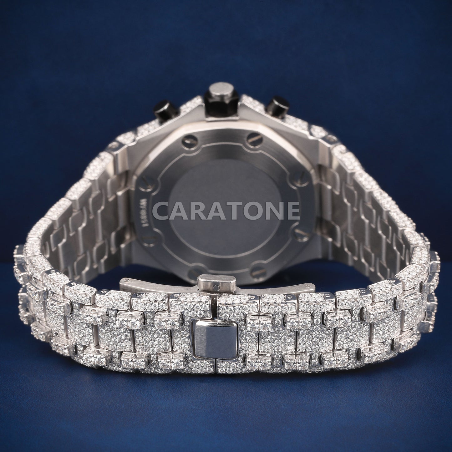 Full iced out Hip hop branded watch in silver tone with D VVS Clarity