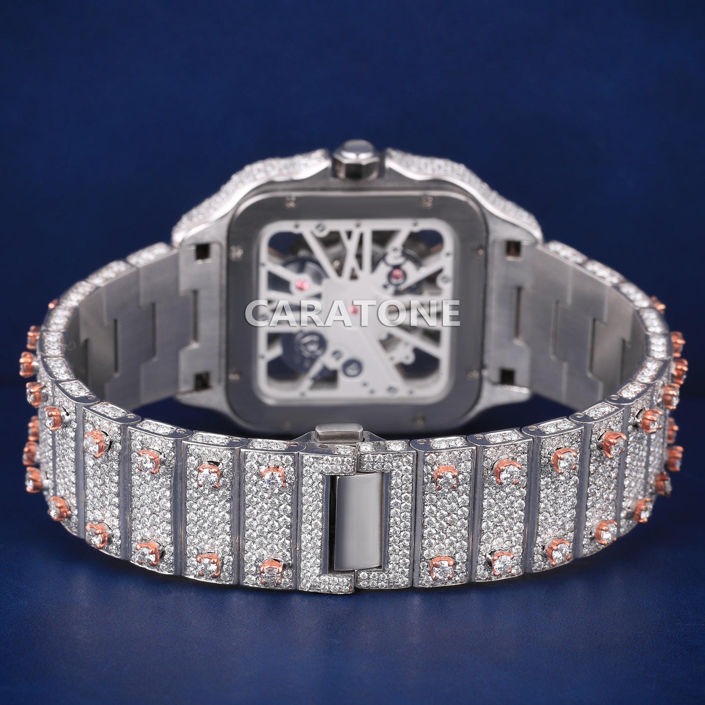 Hip hop full iced out branded watch in two tone with D VVS clarity