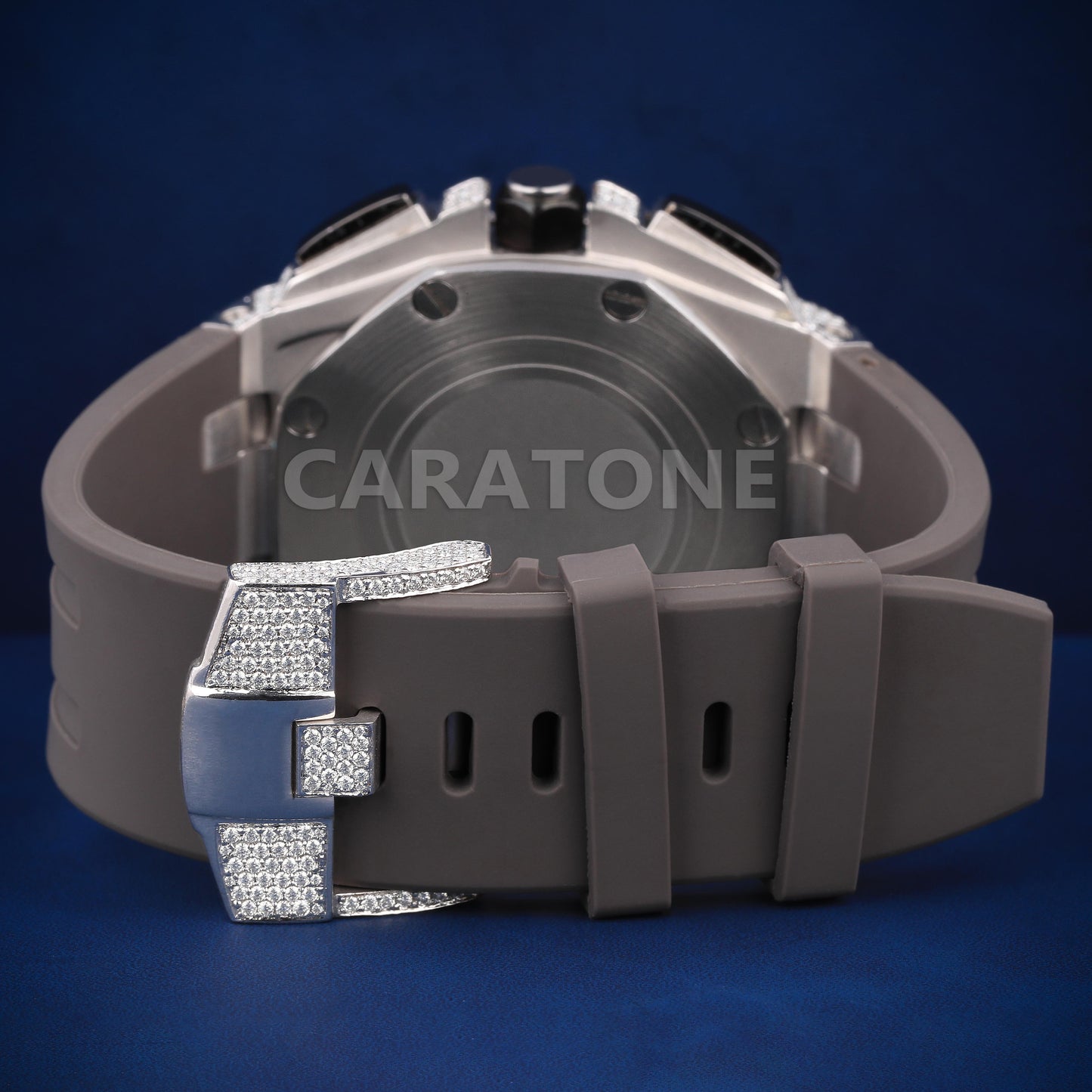 Hip hop custom made half iced out with Grey band and diamond tester passed branded watch