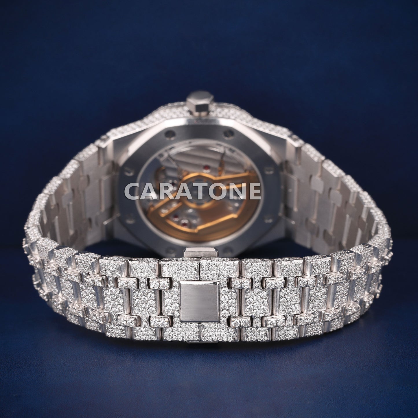 Full iced out Hip hop branded Custom made watch with white tone and diamond tester passed