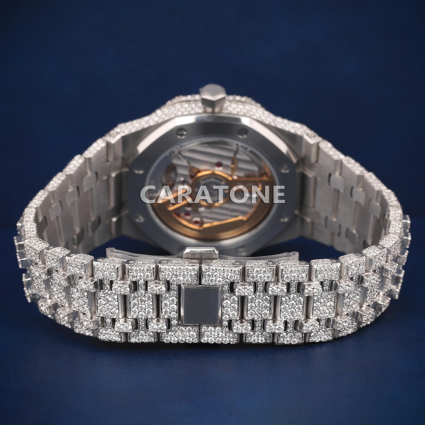 Full iced out Hip hop branded watch with Arabic numerals in it with diamond tester passed