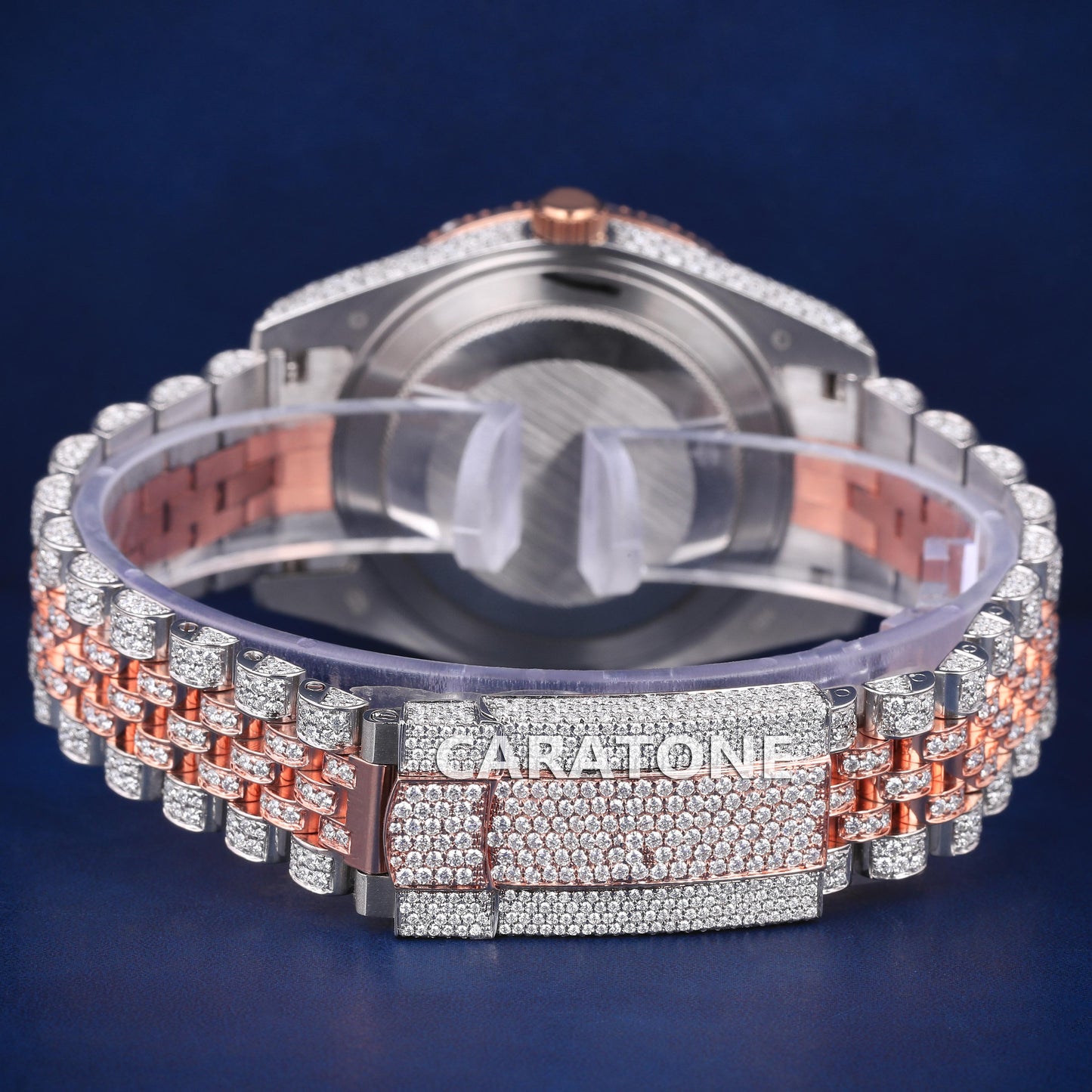 Full iced out without dial hip hop custom made branded watch in two tone with D VVS clarity