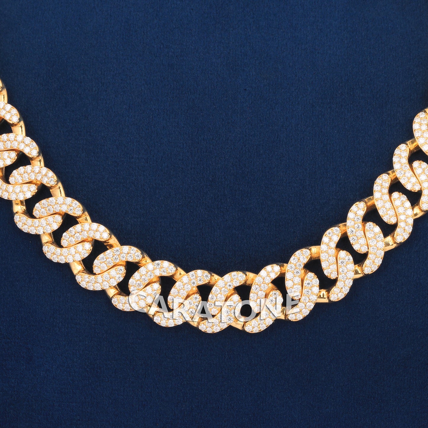 20 inch 13 mm custom made full yellow gold diamond curb chain