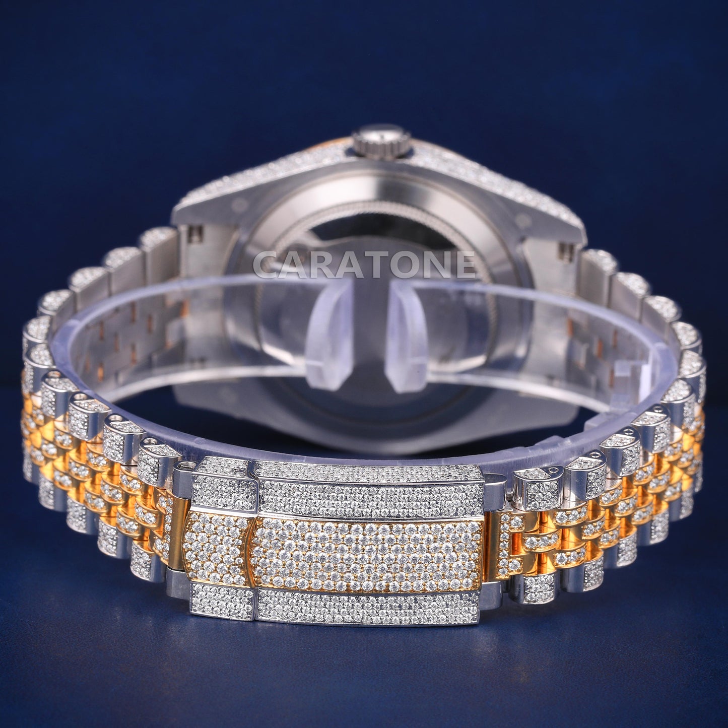 Full iced out hip hop custom made branded watch in two tone with colourful arabic numerals