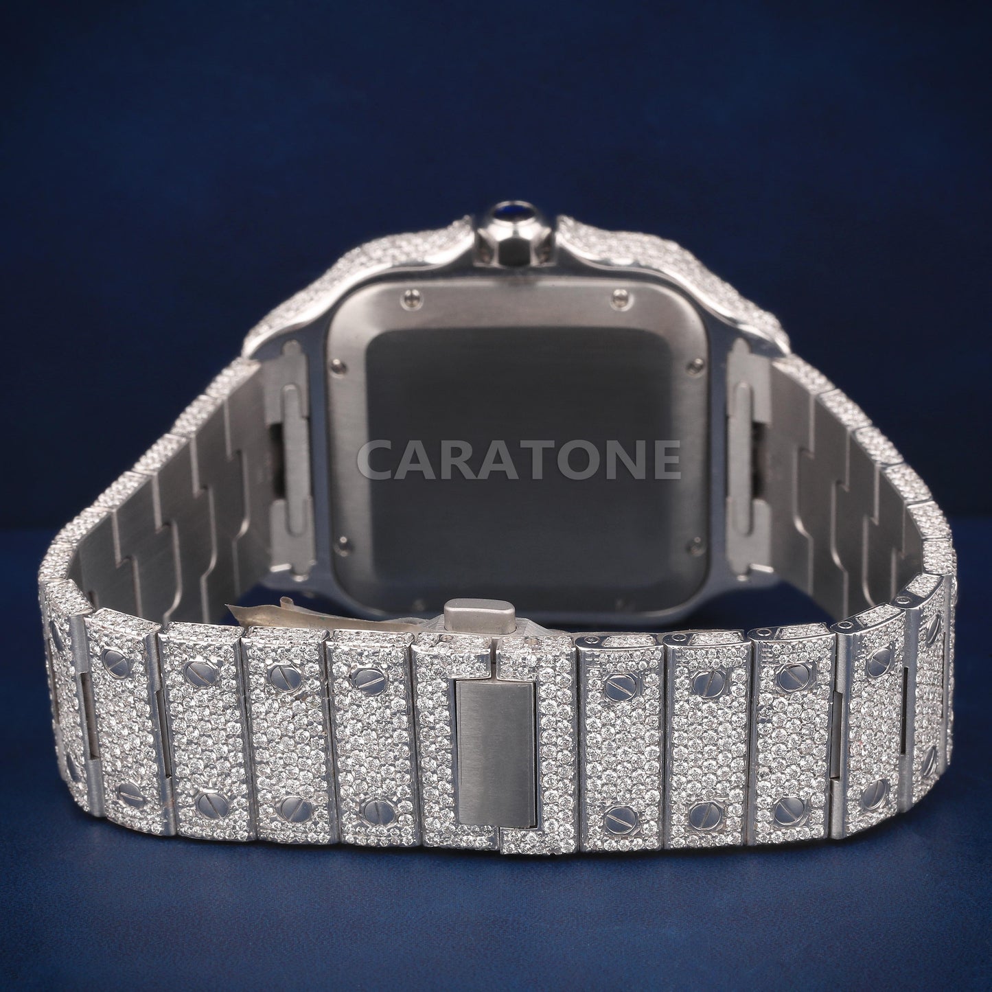 Full iced out Hip Hop branded watch in silver tone with D VVS CLARITY