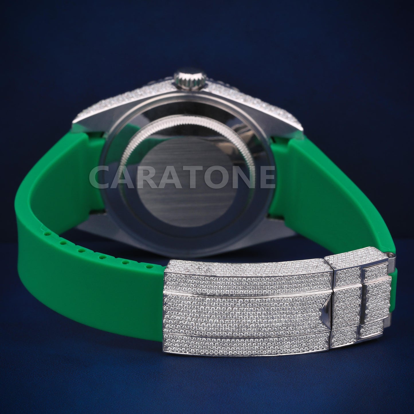 Hip hop custom made half iced out with green band diamond tester passed watch