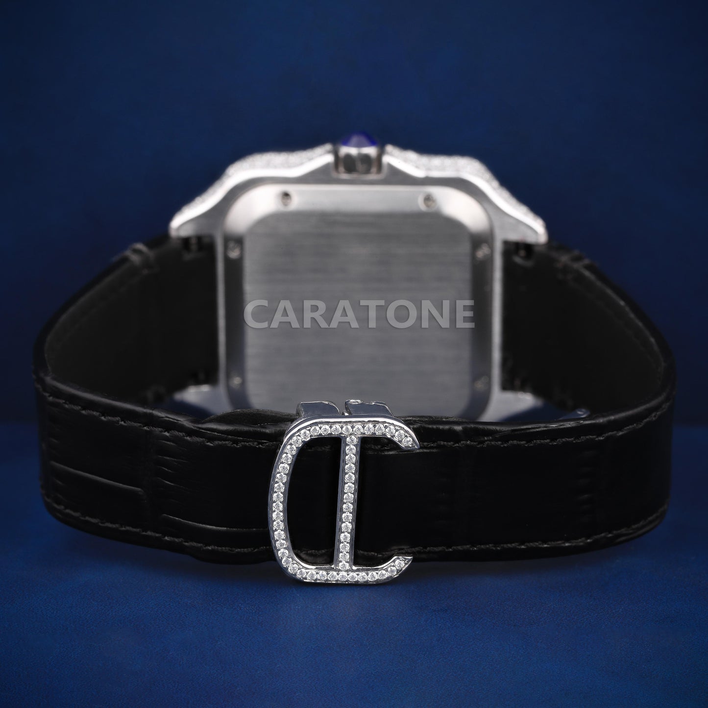 Black leather band hip hop iced out bezel vvs clarity branded watch