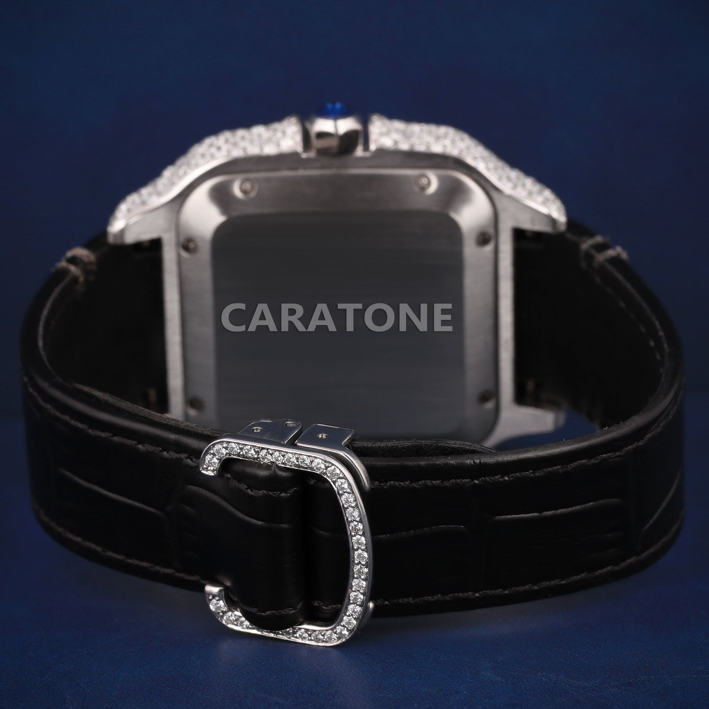 Half iced out without dial hip hop custom made watch with black leather band
