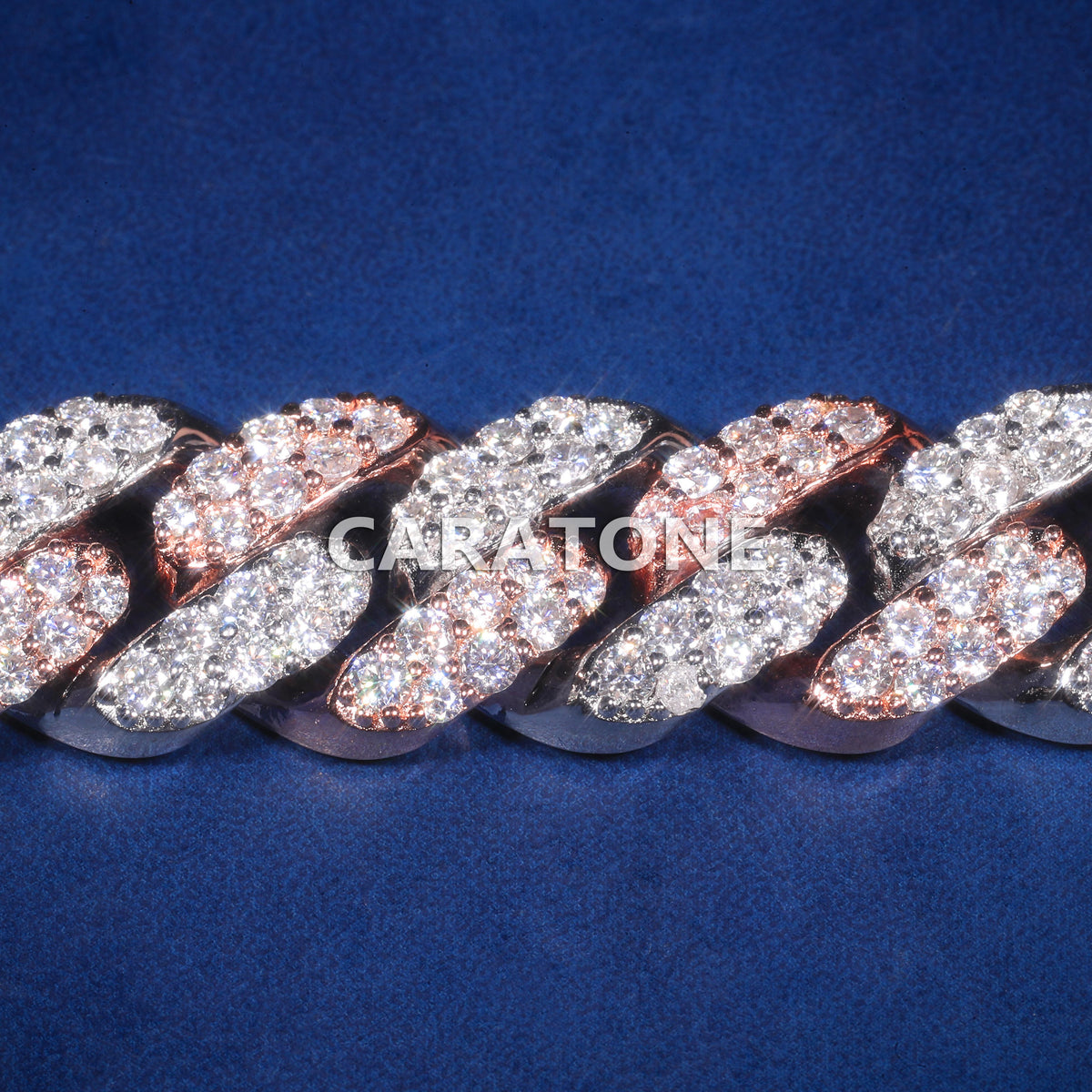 Two Tone Rose Gold & White Gold Fully Iced Out Diamond Cuban Link Bracelet with Pavé Box Clasp