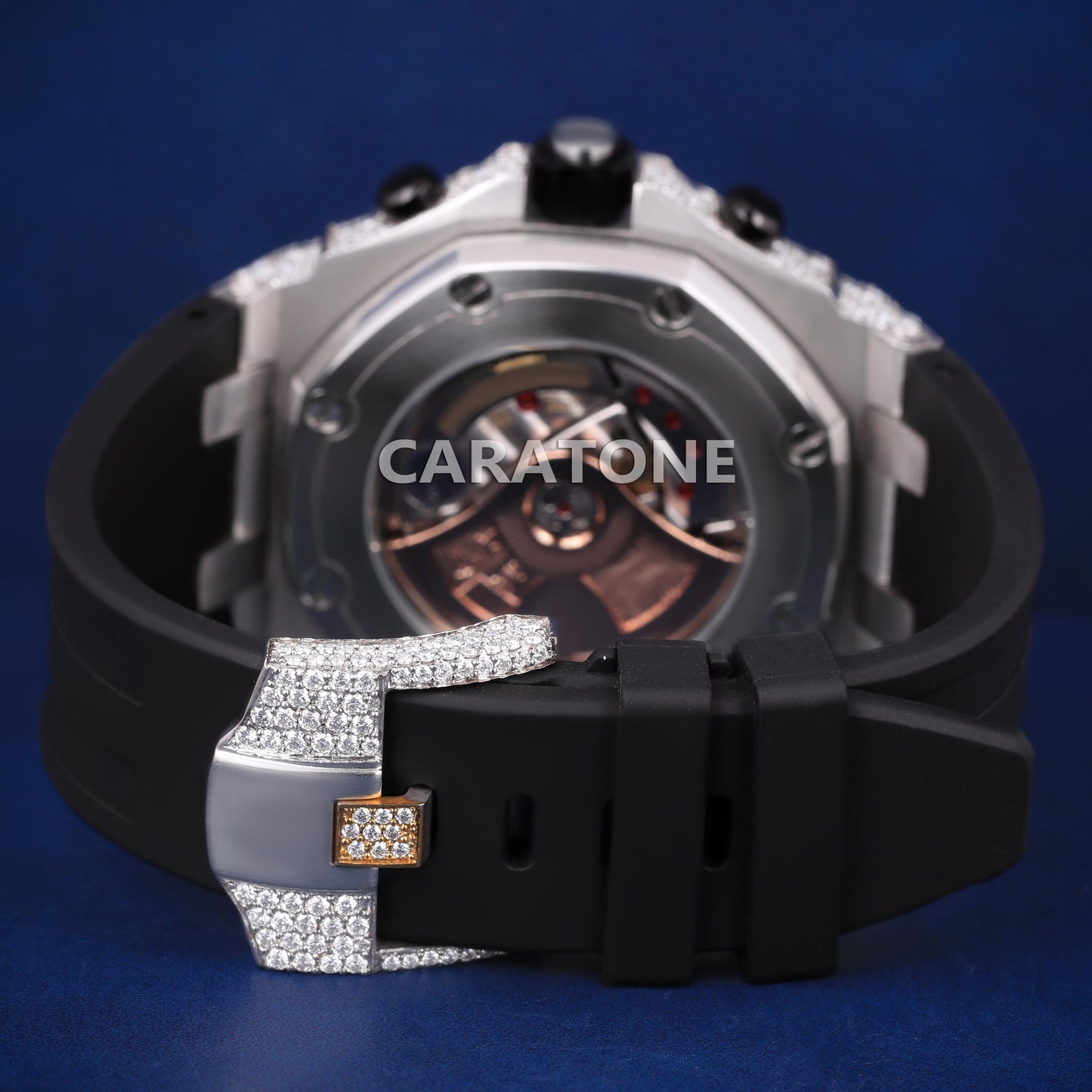 Two tone half iced out hip hop custom made watch with black band